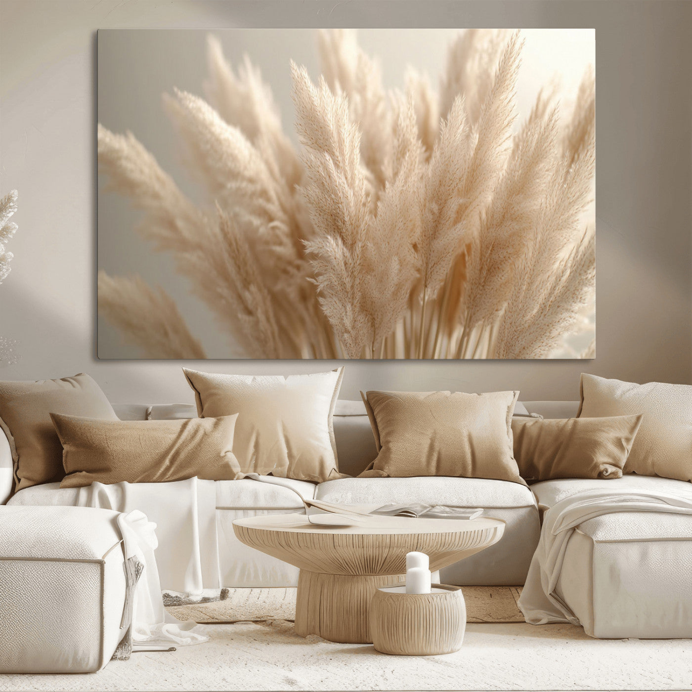 MGV-CV-36X24 - Pampas Grass Canvas Wall Art - Elegant Neutral Decor for Living Room, Boho Minimalist Artwork, Ready
