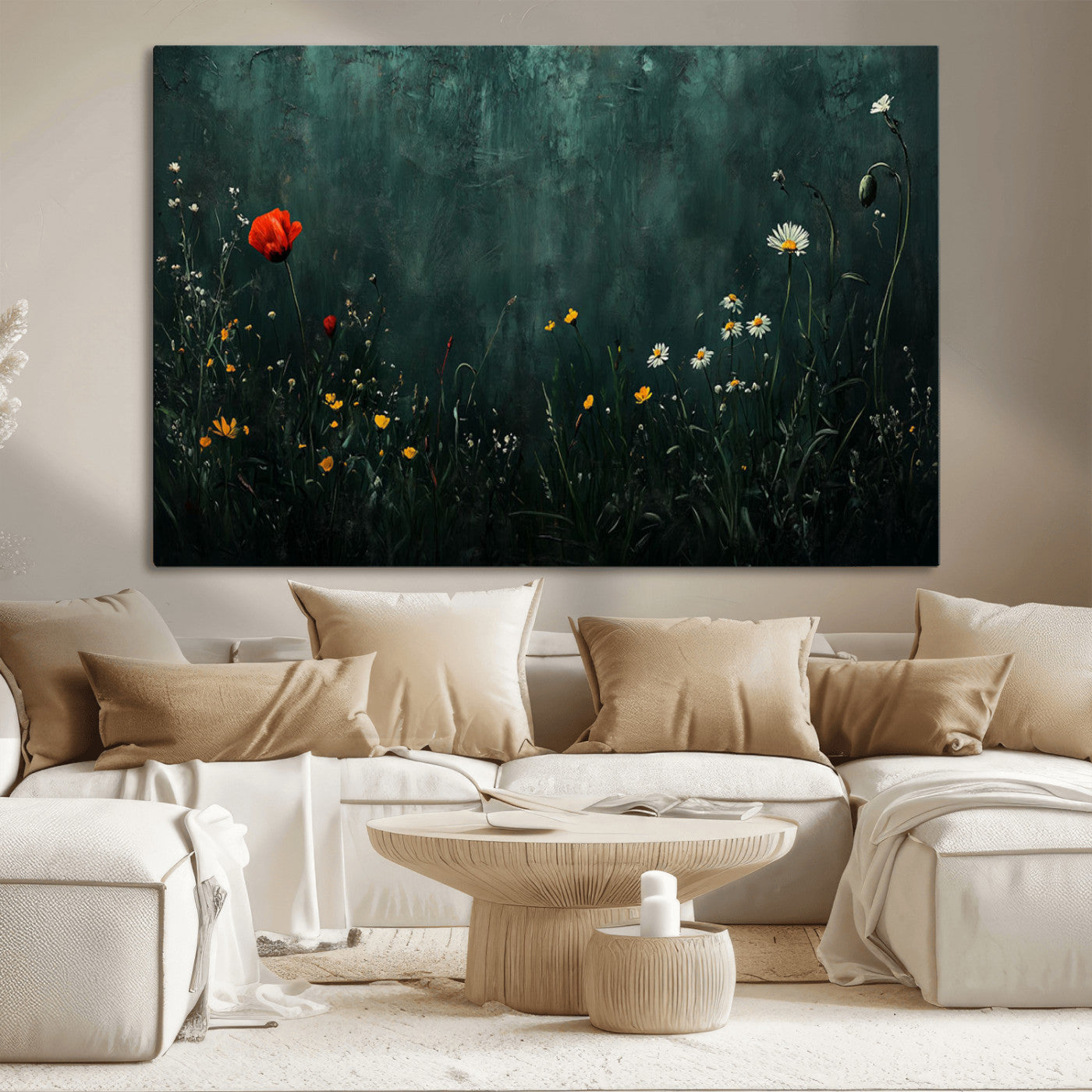 MGV-CV-36X24 - Wildflower Field Framed Wall Art, Vintage Botanical Landscape Sign, Botanical Wall Art, Modern