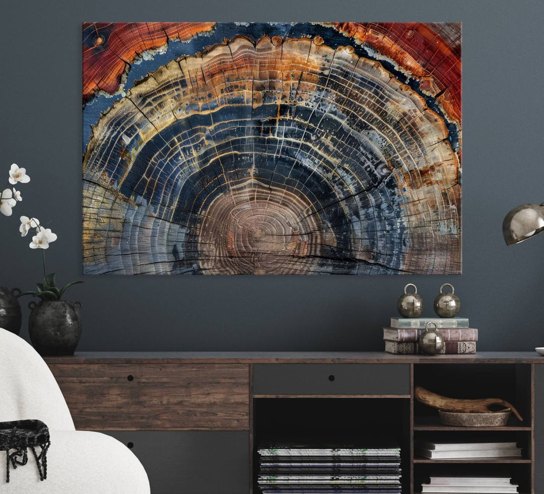 Abstract Tree Ring Wall Art, Colorful Framed Tree Ring Wall Decor, Minimalist Home Canvas Art, Modern Farmhouse Decor