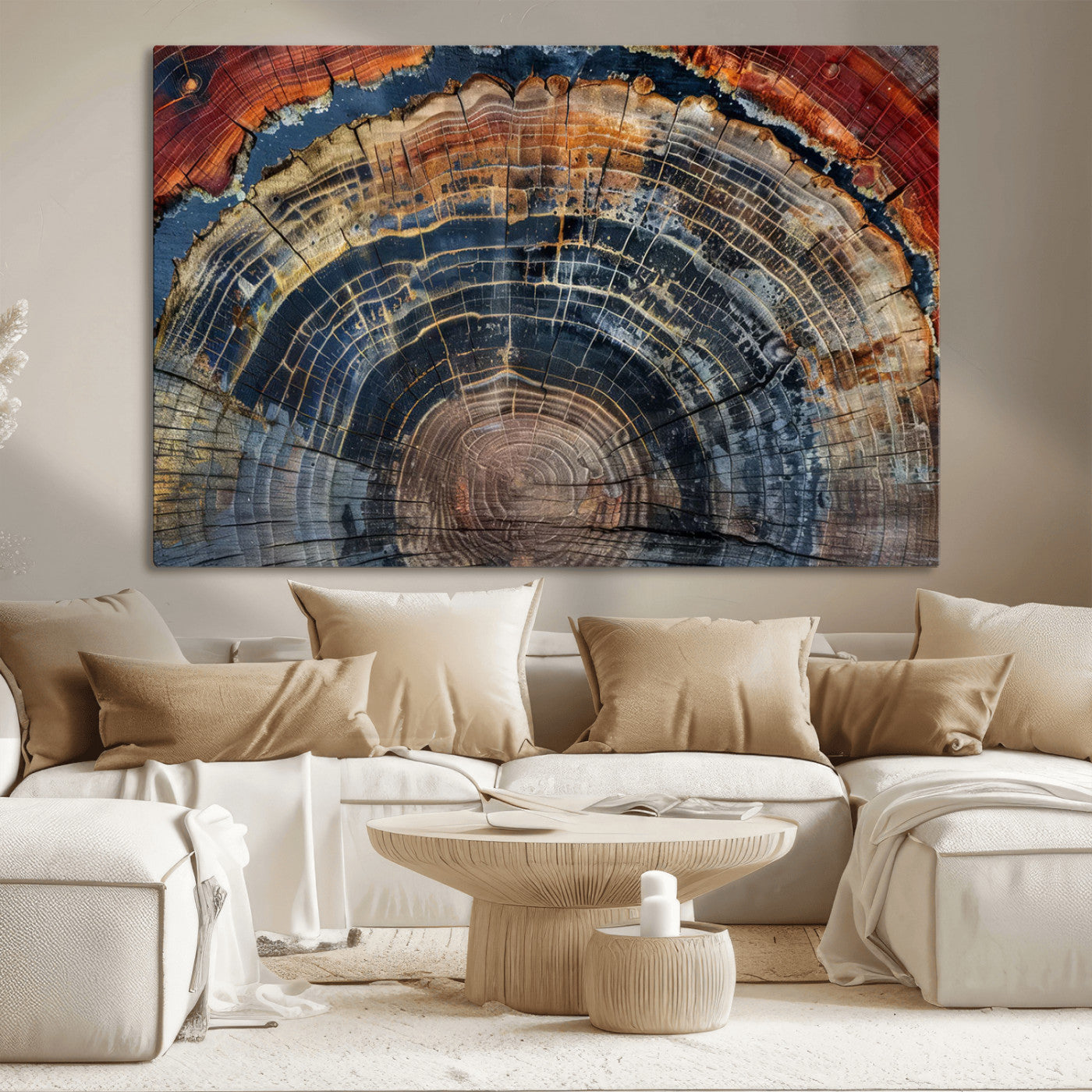 MGV-CV-36X24 - Abstract Tree Ring Wall Art, Colorful Framed Tree Ring Wall Decor, Minimalist Home Canvas Art,