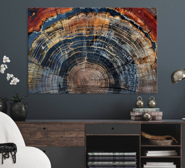 Abstract Tree Ring Wall Art, Colorful Framed Tree Ring Wall Decor, Minimalist Home Canvas Art, Modern Farmhouse Decor