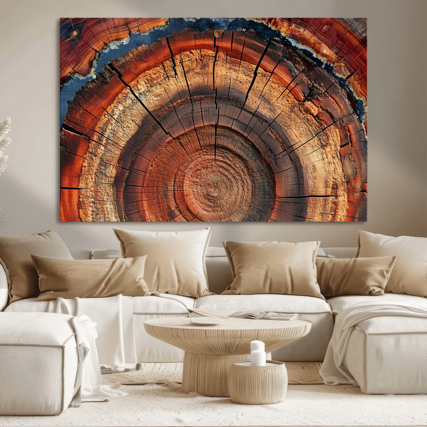 MGV-CV-36X24 - Abstract Tree Ring Art, Colorful Tree Ring Wall Decor, Minimalist Home Canvas Art, Modern Farmhouse