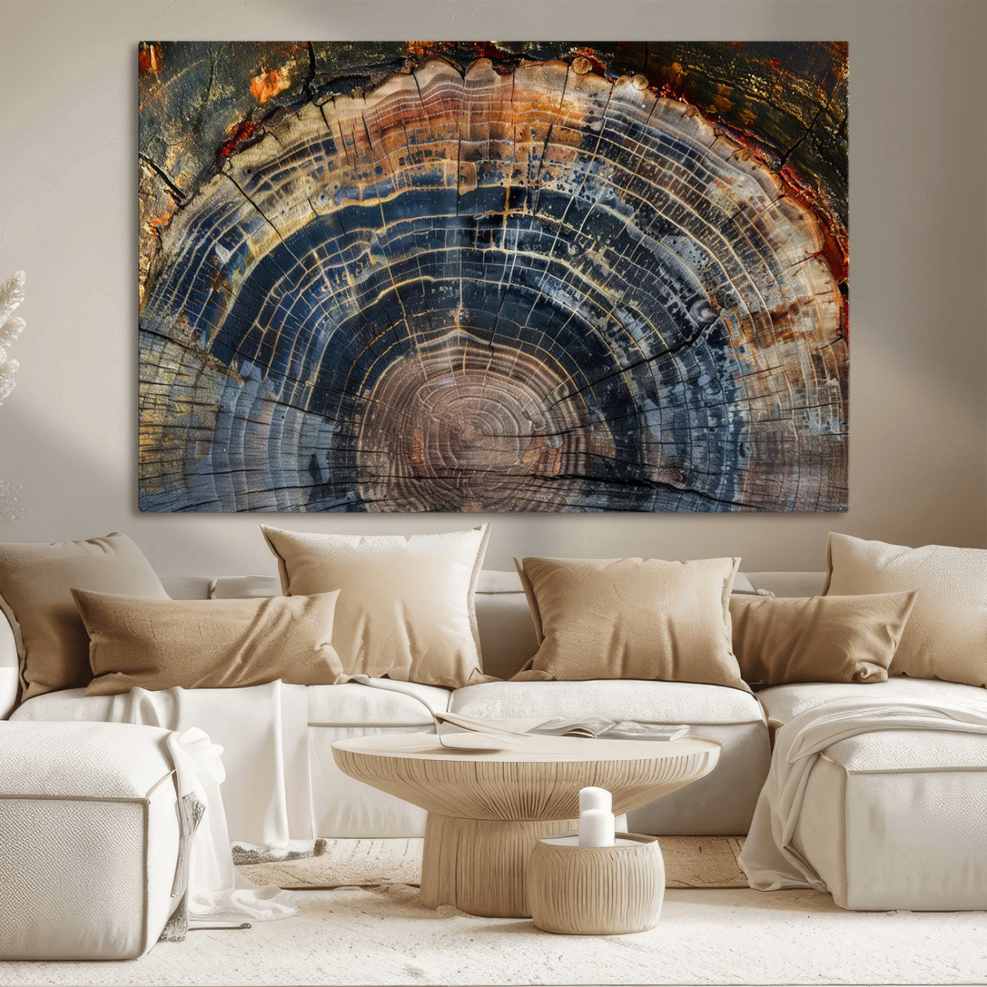 MGV-CV-36X24 - Framed Tree Ring Wall Art - Abstract Colorful Tree Ring Wall Decor, Minimalist Home Canvas Art,