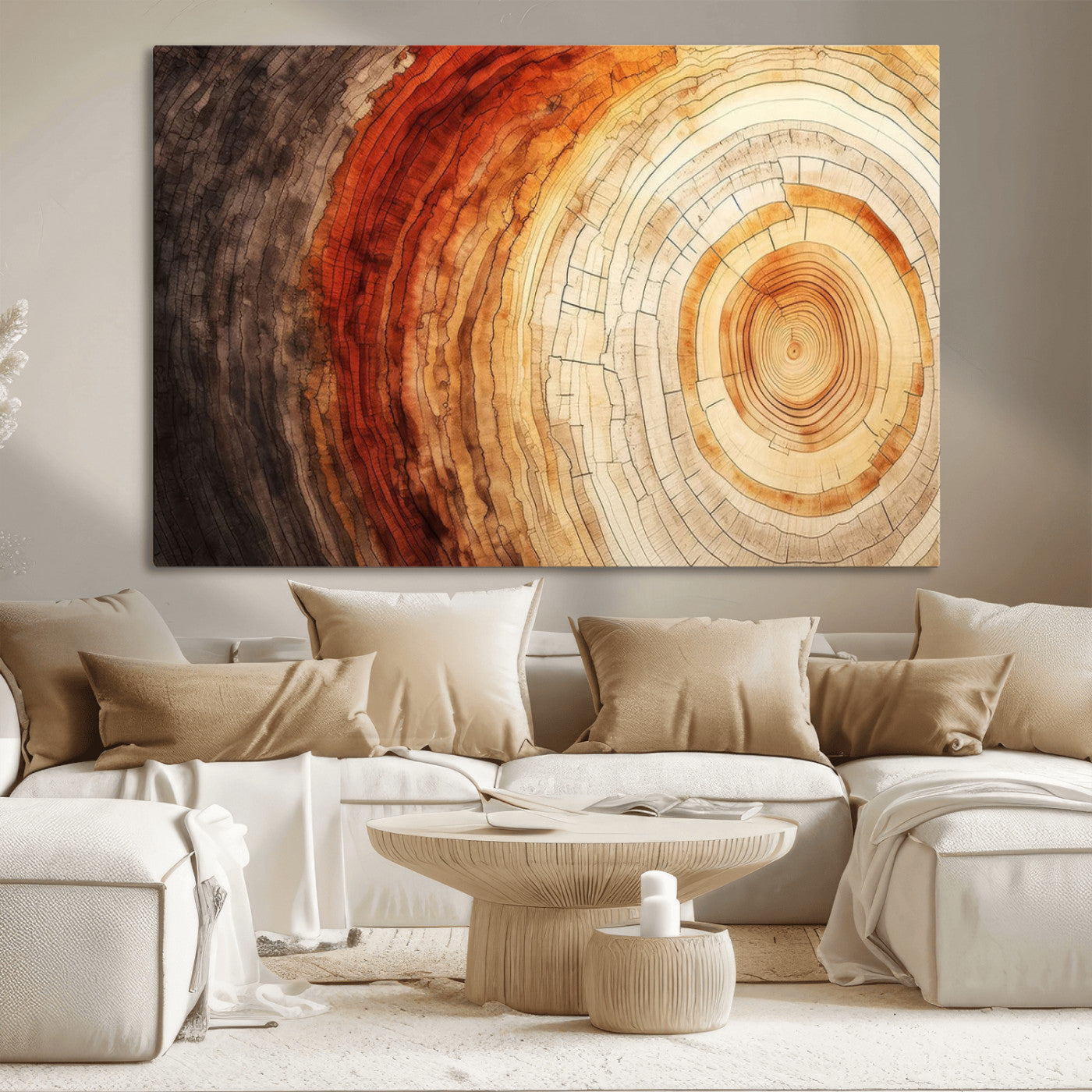 MGV-CV-36X24 - Tree Ring Print on Canvas Wall Art, Tree Stump Print, Wood Wall Art Living Room, Abstract Natural
