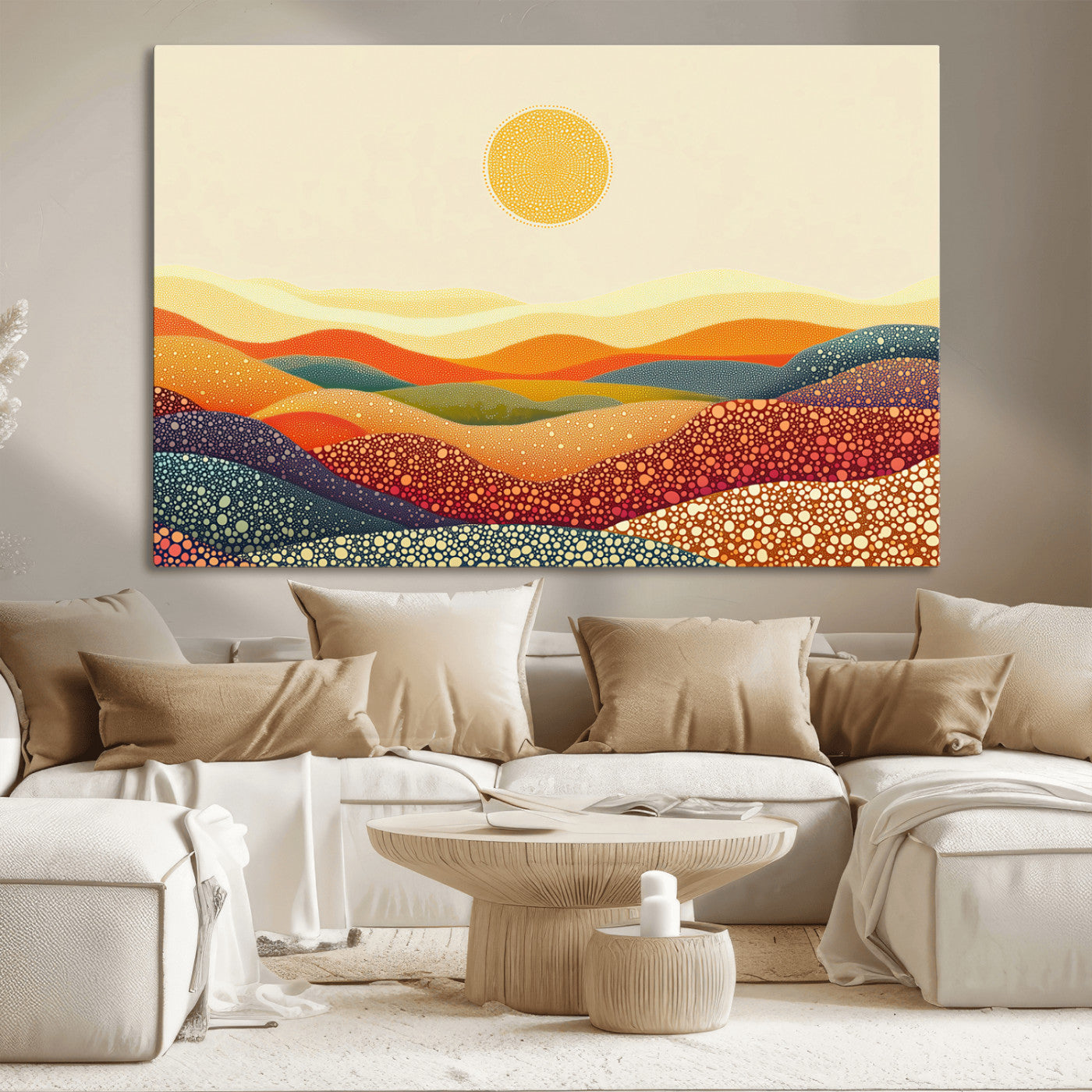 MGV-CV-36X24 - YAYOI KUSAMA Colorful Dot Art Landscape Canvas - Framed Abstract Pointillism Inspired by Nature with