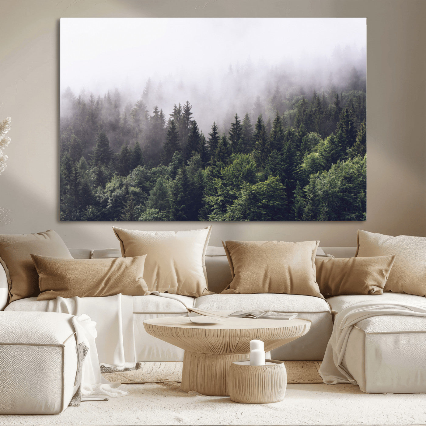 MGV-CV-36X24 - Misty Forest Wall Art | Foggy Forest Canvas Print | Large Nature-Inspired Misty Tree Landscape for