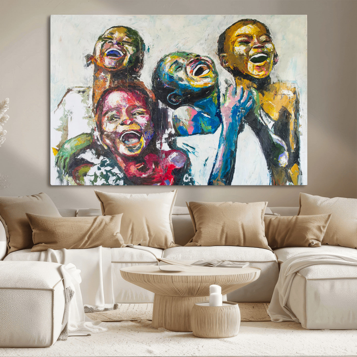 MGV-CV-36X24 - Shai Yossef Style Canvas Art - Joyful African Black Kids Impasto Painting with Vibrant Brushstrokes,