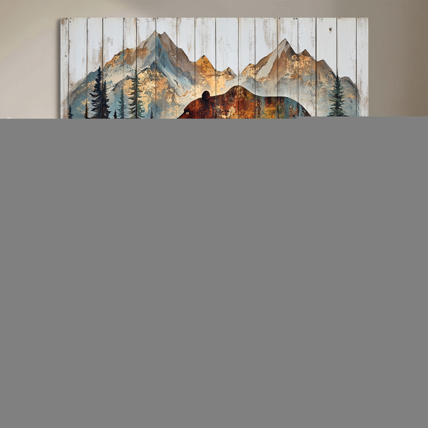 MGV-CV-36X24 - Rustic Grizzly 399 Bear and Mountain Wood Canvas Wall Art - Framed Nature Artwork with Forest