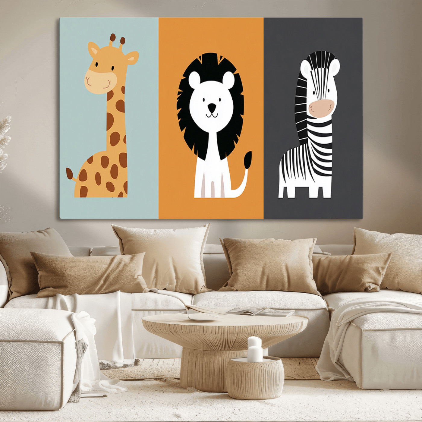 MGV-CV-36X24 - Boho Jungle Animal Nursery Wall Art Prints - Safari Decor in Earth Tones for Modern and Stylish