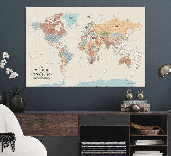 Custom World Map Wall Art Canvas Print - Personalized World Map Wall Art, Customize Wall Art Map Print