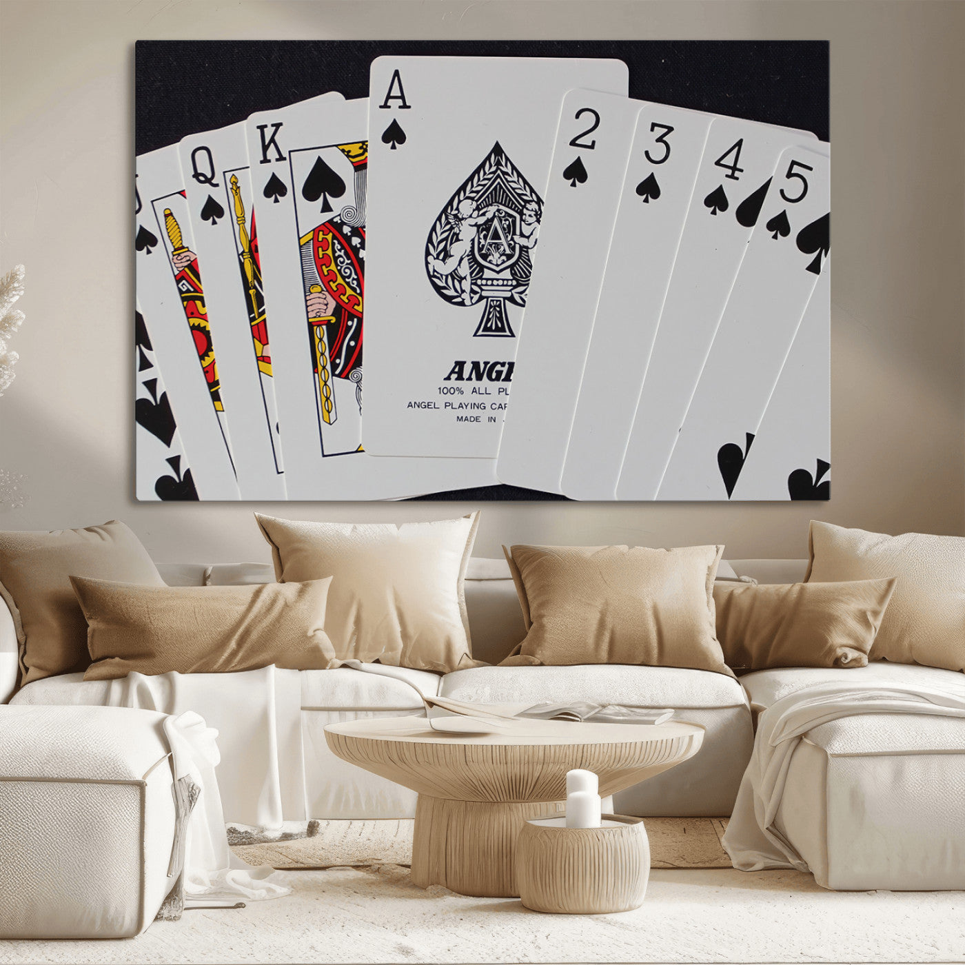 MGV-CV-36X24 - Poker Wall Art - Playing Cards Canvas Wall Art Print - Ace of Spades and Royal Flush Design, Perfect