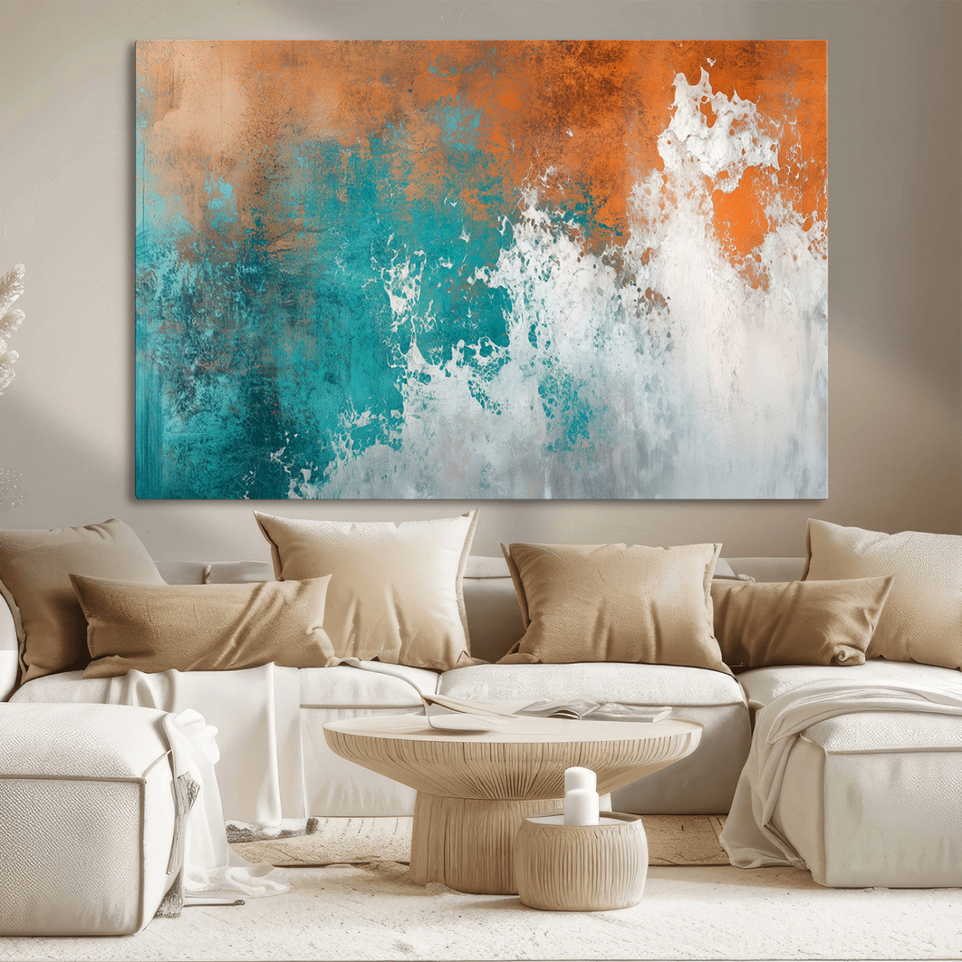 MGV-CV-36X24 - Vintage Abstract Print - Bold Teal and Orange Canvas Wall Art - Retro-Vintage Abstract Orange Canvas