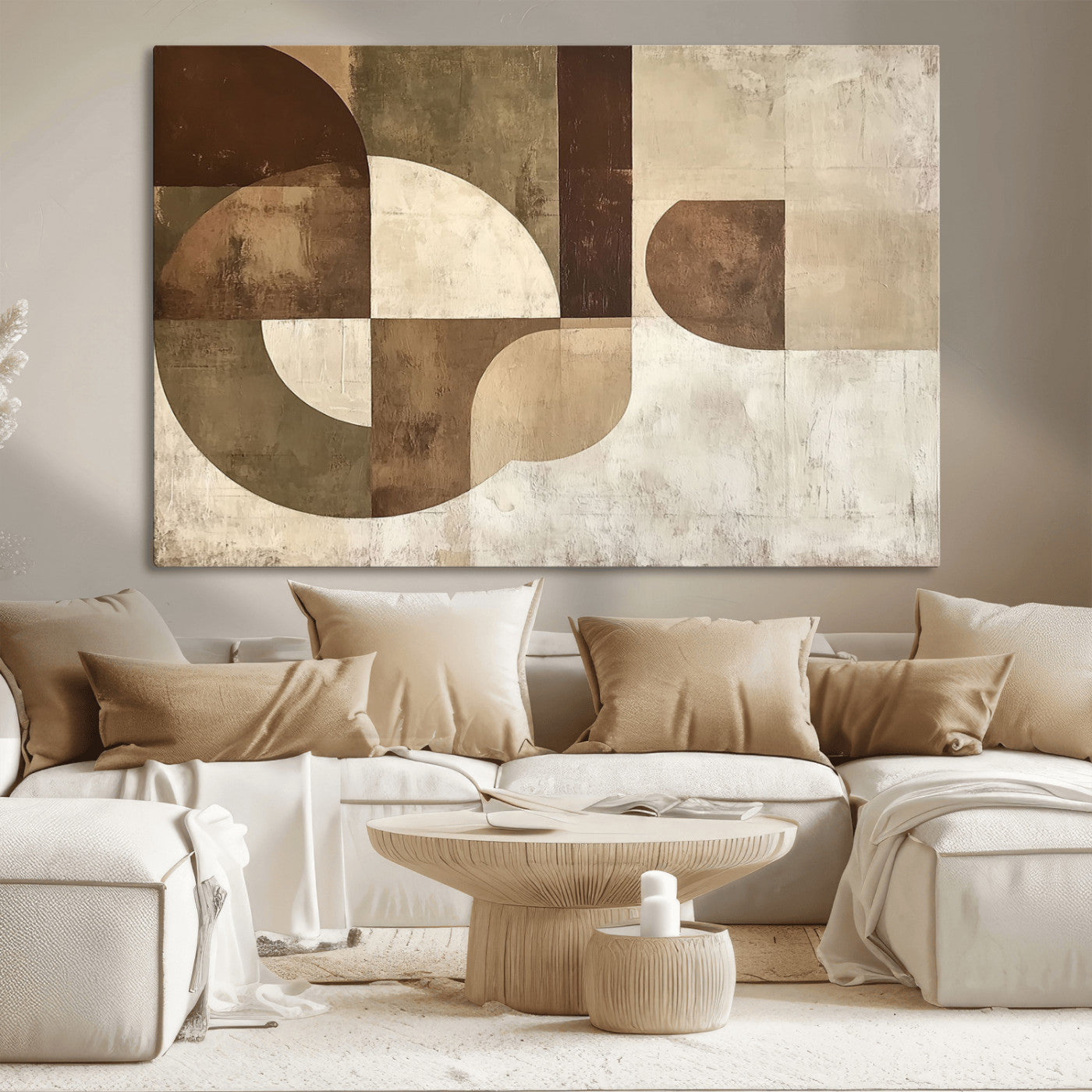 MGV-CV-36X24 - Wabi Sabi Geometric Wall Art | Abstract Modern Minimalist Canvas Print with Neutral Mid Century Art