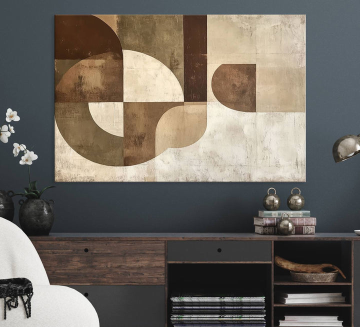 Wabi Sabi Geometric Wall Art is an abstract modern minimalist canvas featuring neutral tones.