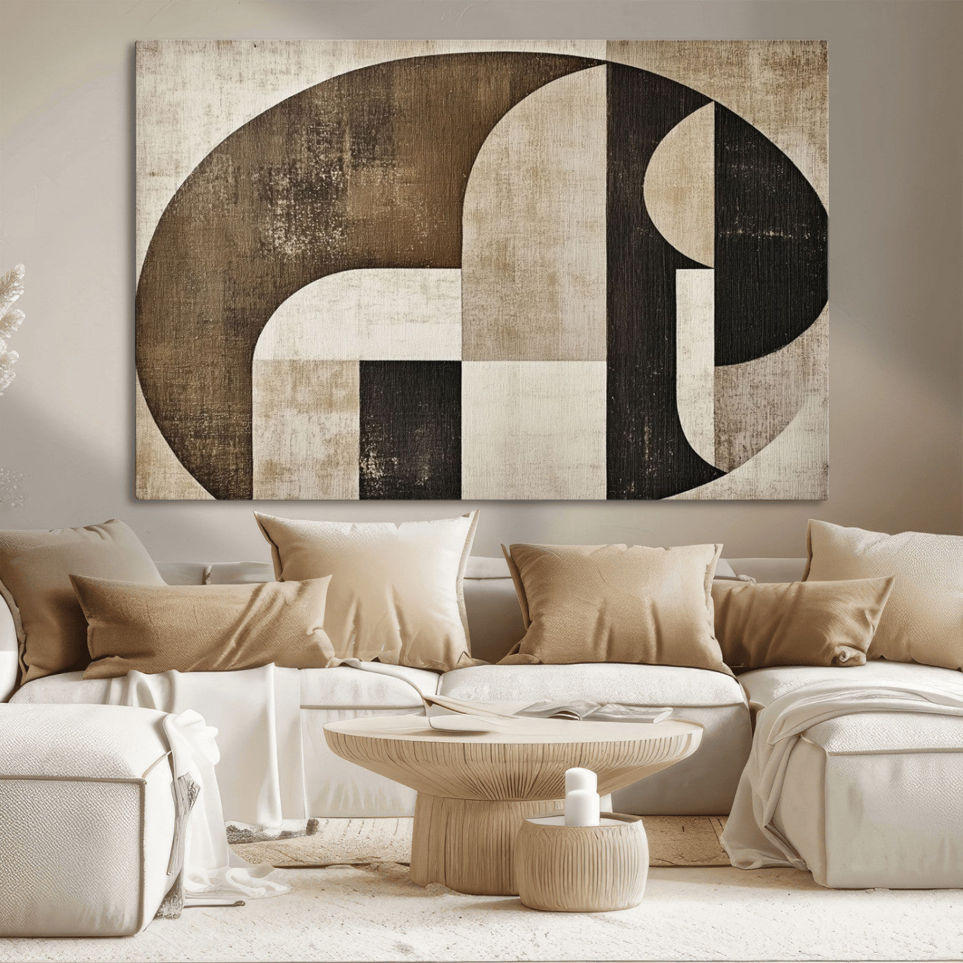 MGV-CV-36X24 - Wabi Sabi Abstract Wall Art | Geometric Modern Minimalist Canvas Print with Neutral Mid Century Art