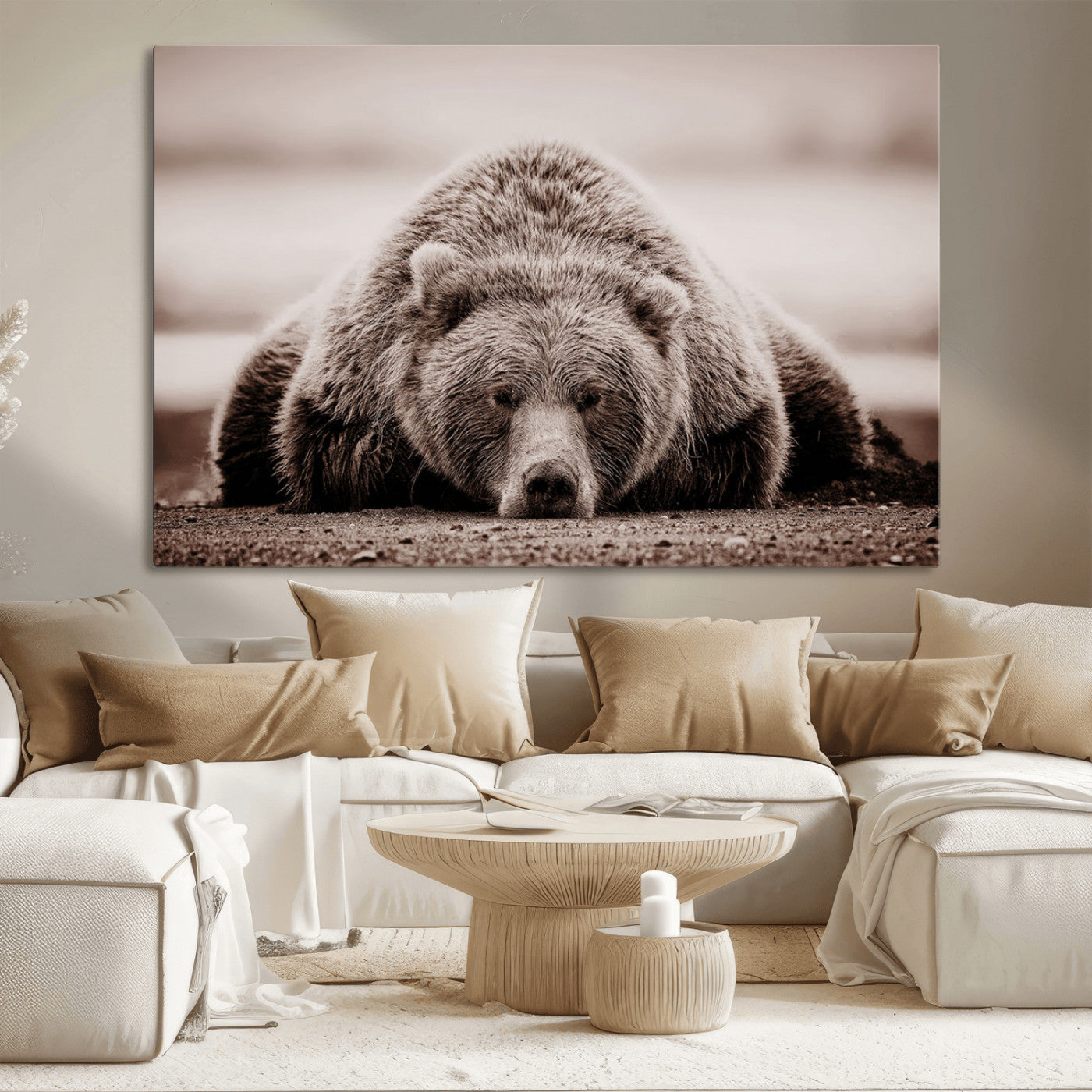 MGV-CV-36X24 - Grizzly Bear Wall Art Print - Bear Canvas Wall Art - Rustic Bear Portrait Canvas Print for Cabin Wall Decor and Nature-Inspired Spaces