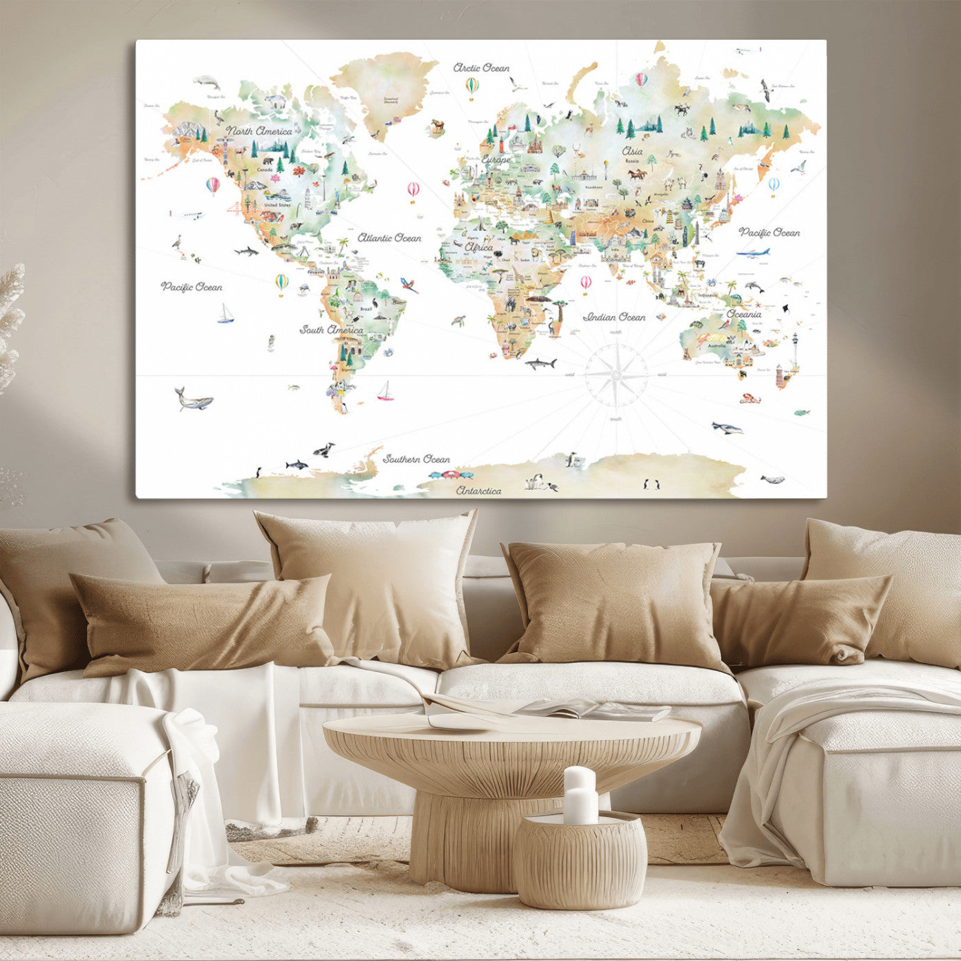 MGV-CV-36X24 - Push Pin World Map Canvas Print – Framed Wall Art for Couples to Track Their Travels – Anniversary