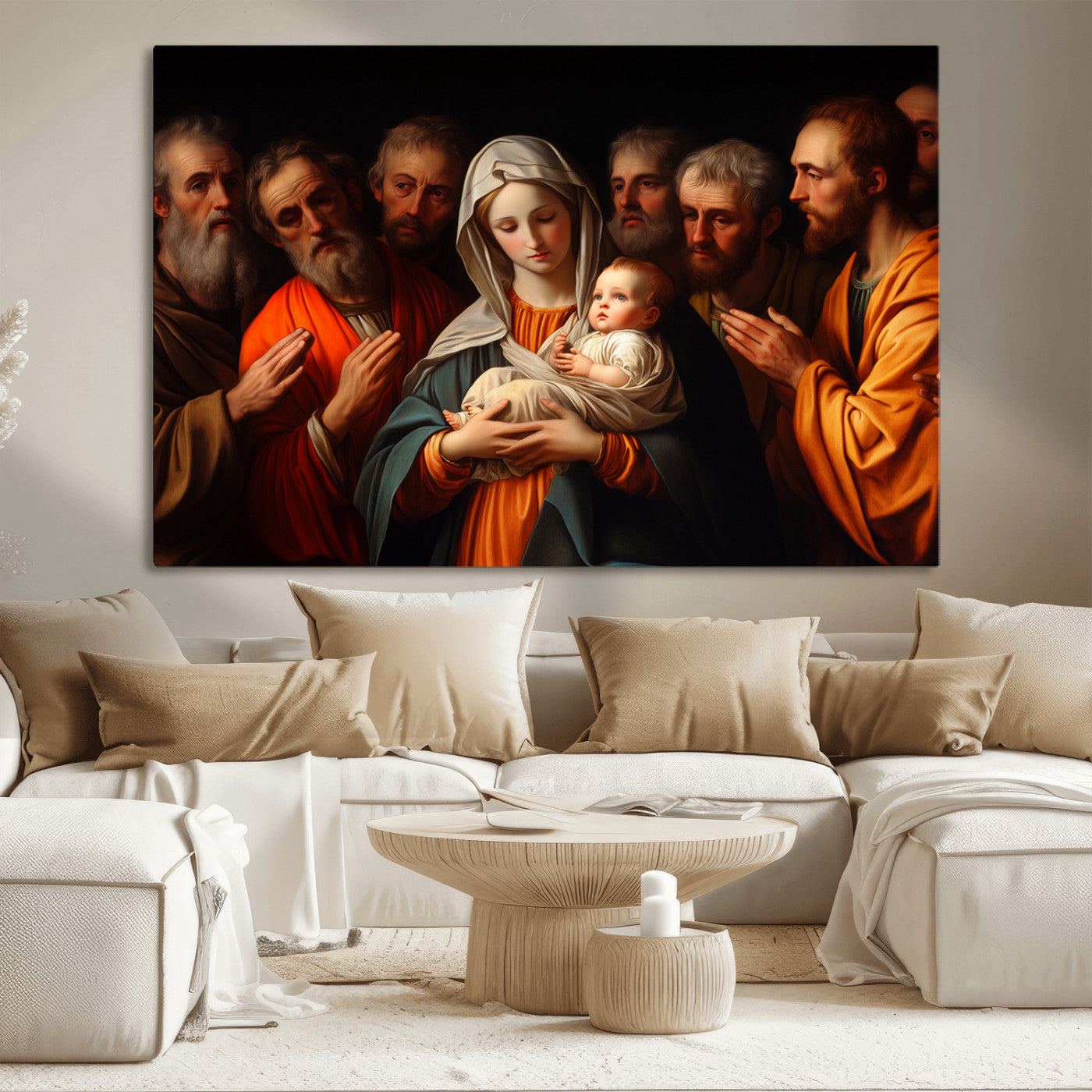 MGV-CV-36X24 - Religious Canvas Wall Art Print - Madonna and Child with Apostles Art Print - Classic Christian