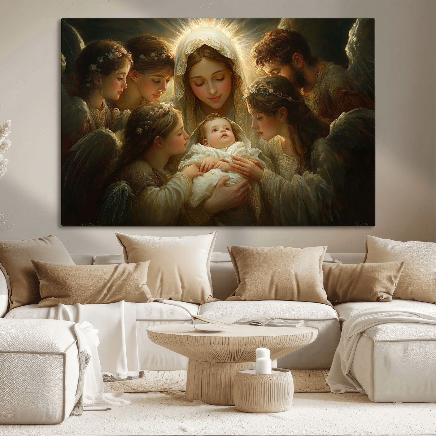 MGV-CV-36X24 - Mary Jesus Canvas Wall Art Print - Madonna and Child with Apostles Art Print - Classic Christian