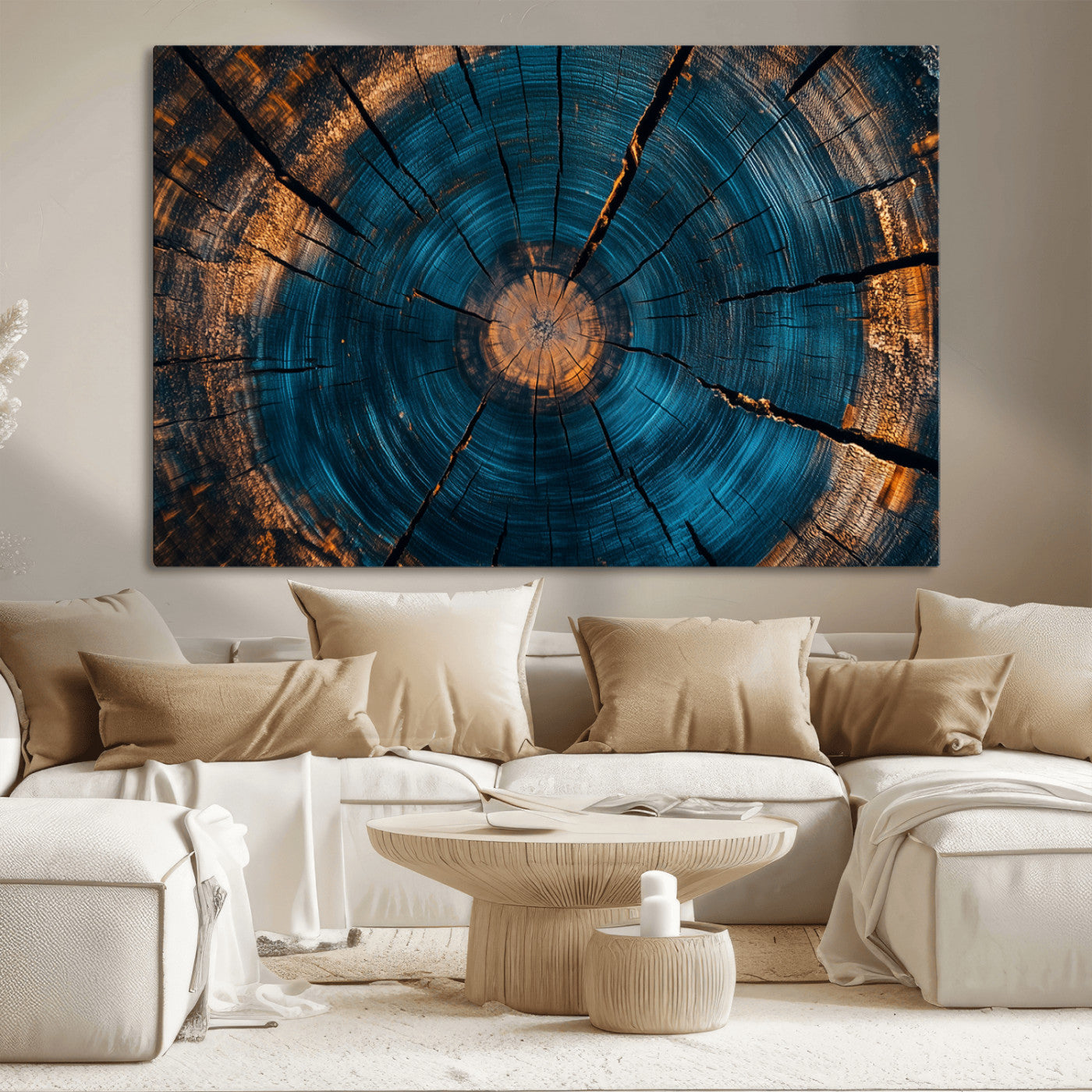 MGV-CV-36X24 - Abstract Tree Rings Wall Art Canvas Print - Wood Grain Rings Artwork Print - Nature Woodland Modern