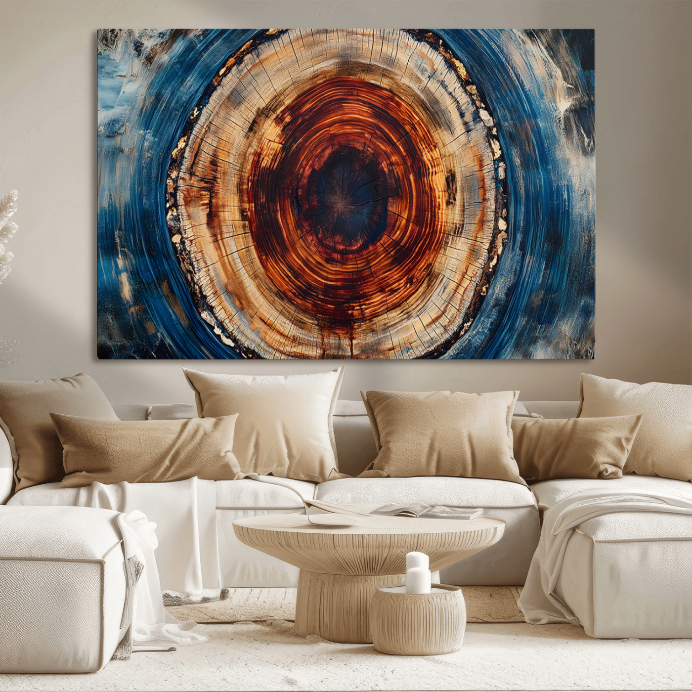 MGV-CV-36X24 - Abstract Framed Tree Rings Wall Decor, Wood Grain Rings Artwork Print, Nature Woodland Modern Wall