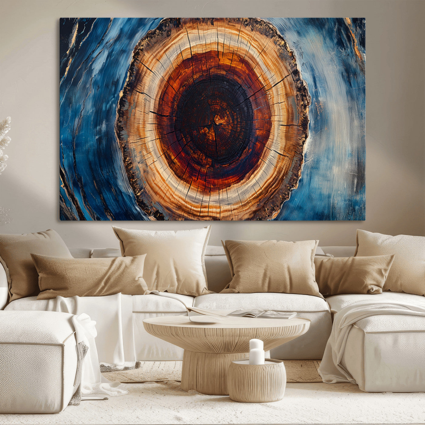 MGV-CV-36X24 - Framed Abstract Tree Ring Wall Art Print, Natural Rustic Wood Texture Canvas Print, Wood Tree Stump