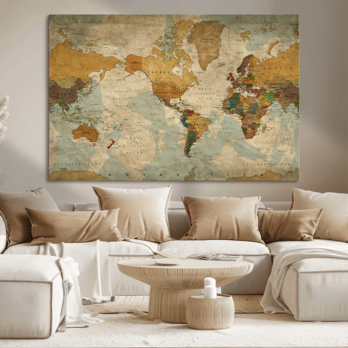 MGV-CV-36X24 - Push Pin World Map Canvas Print – Framed Wall Art for Couples to Track Their Travels – Anniversary