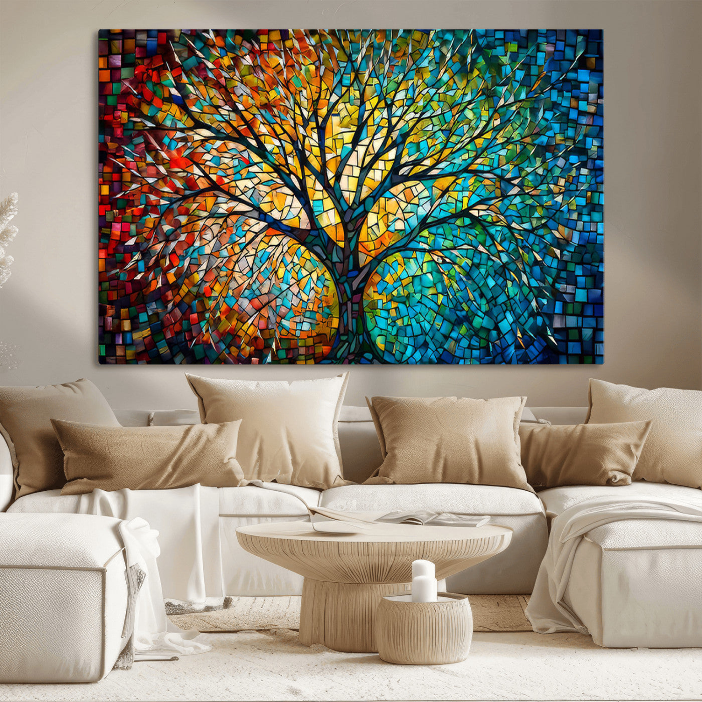 99325-MGV-CV-36X24-Yggdrasil Tree of Life Wall Art Print Canvas | Mosaic Style 3-Panel Canvas Print