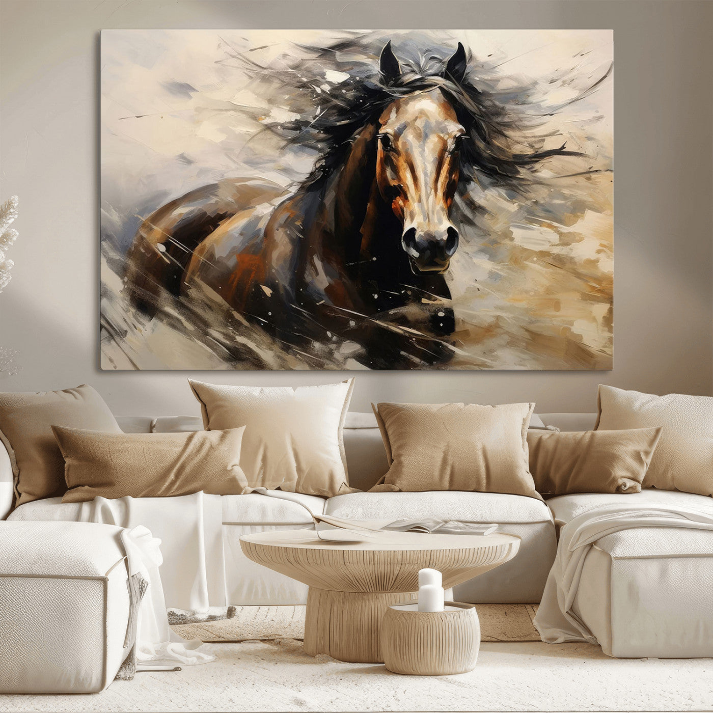 MGV-CV-36X24 - Abstract Wall Art Horse Print - Large Western Horse Canvas - Farmhouse Woodland Wall Art - Framed
