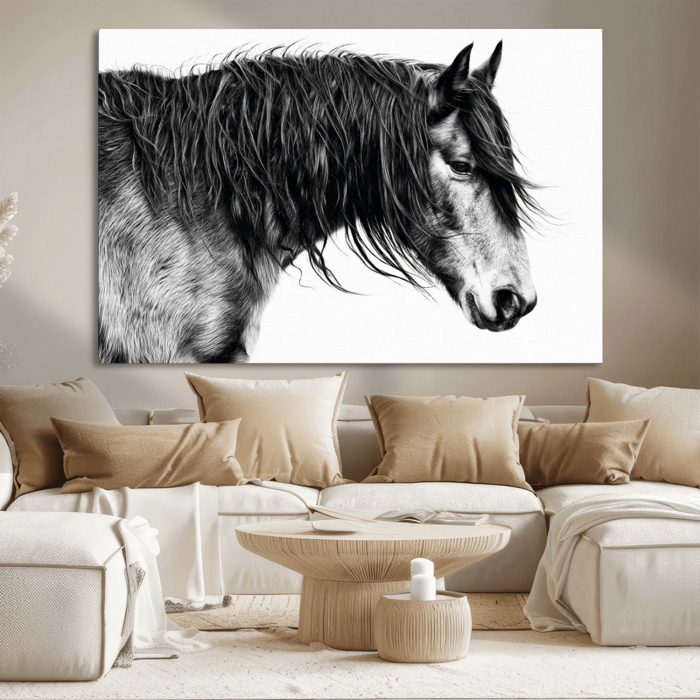 MGV-CV-36X24 - Black Horse Wall Art Canvas Print for Farmhouse Decor and Woodland Decoration
