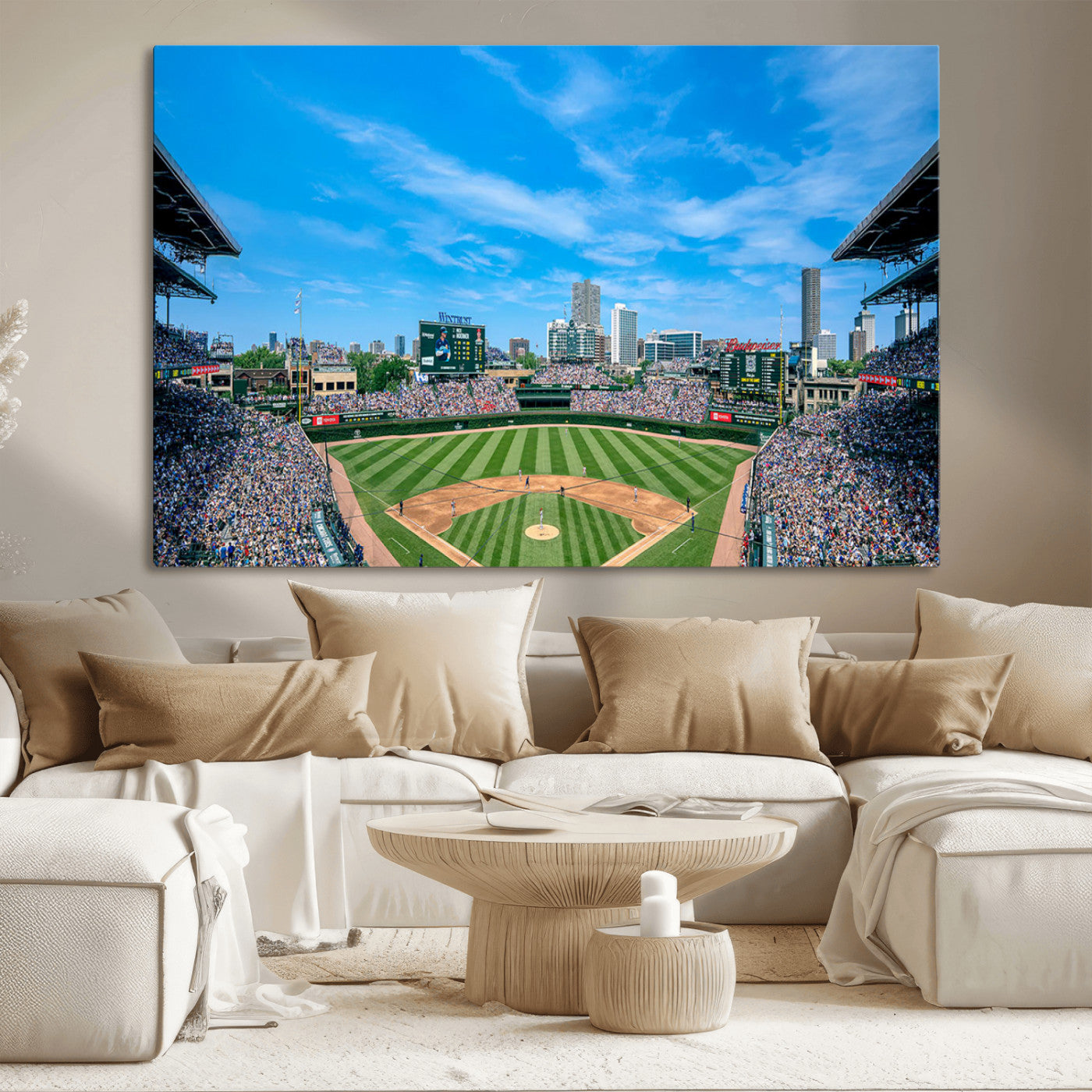 MGV-CV-36X24 - Wrigley Field Chicago Cubs Panoramic Art Multi Piece Canvas - Iconic Baseball Stadium Print for