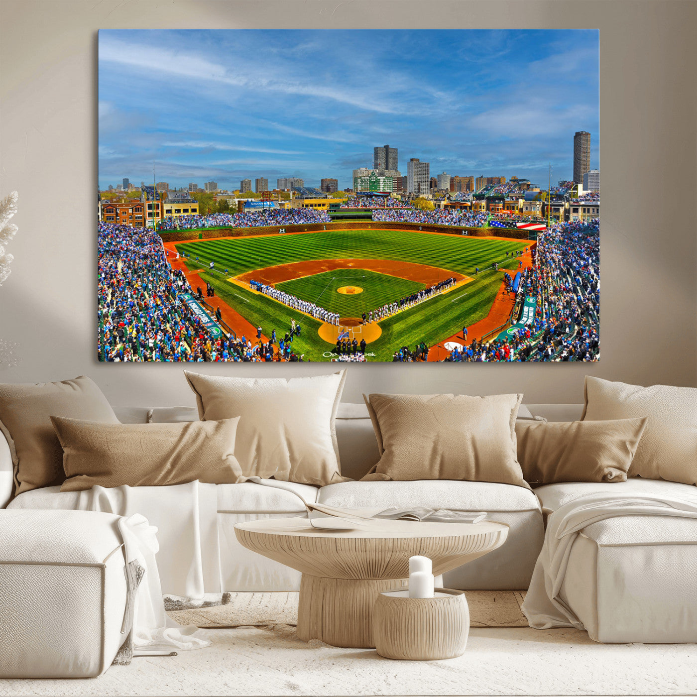 MGV-CV-36X24 - Wrigley Field Chicago Cubs Panoramic Multi Piece Canvas Wall Art - Iconic Baseball Stadium Canvas