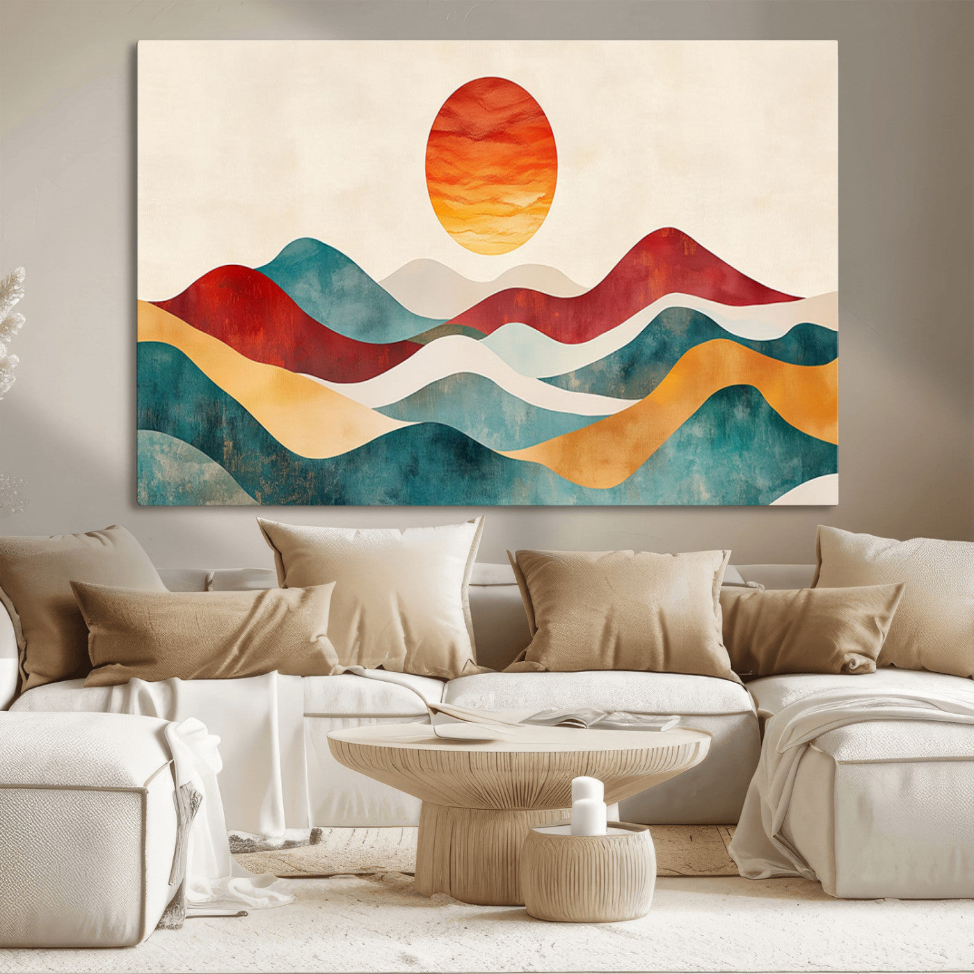 MGV-CV-36X24 - Southwest Mountain Canvas - Boho Triptych Wall Art - Rustic Woodland Nursery Decor - Abstract Nature