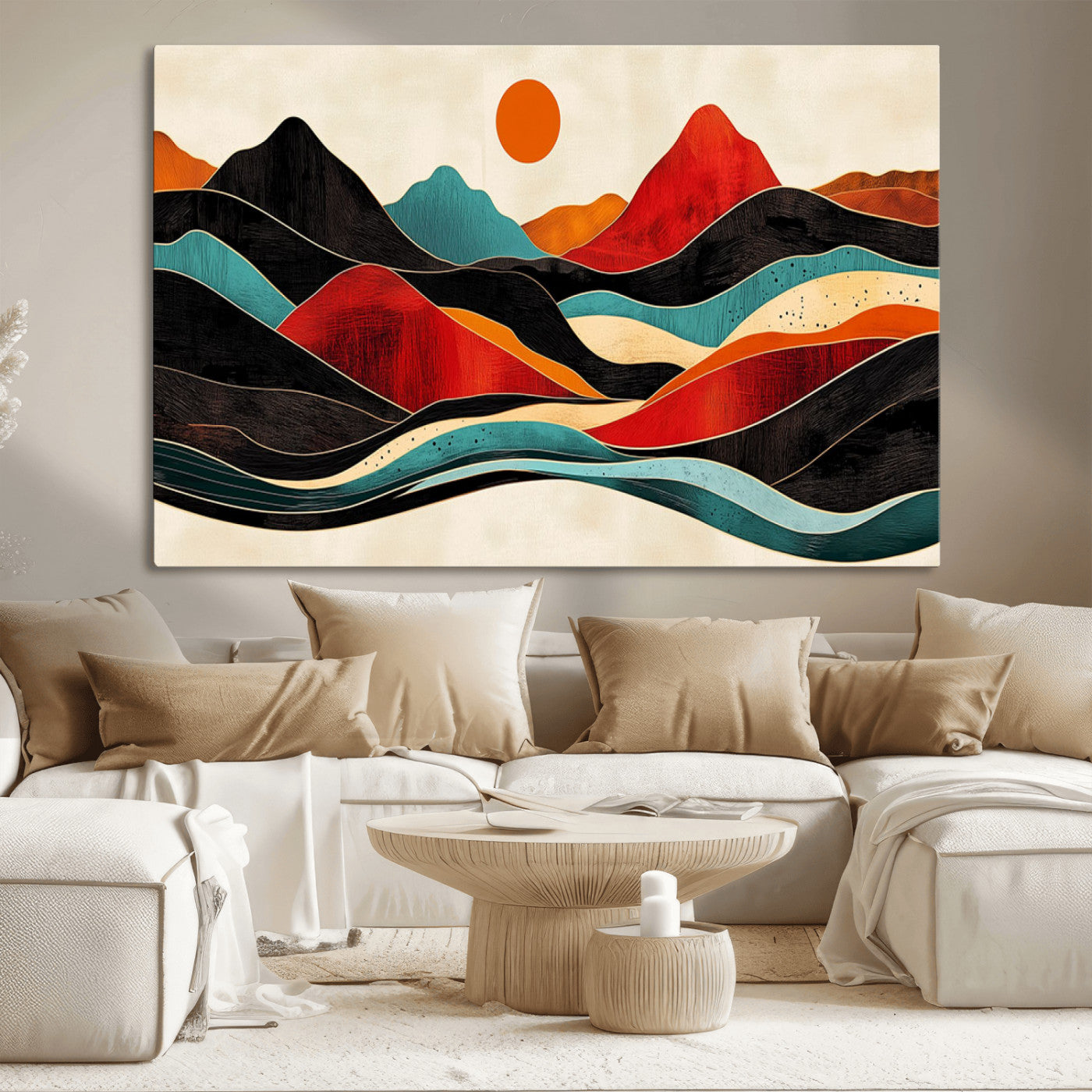 MGV-CV-36X24 - Western Wall Decor - Large Triptych Mountain Canvas - Boho Woodland Wall Art Print - Framed