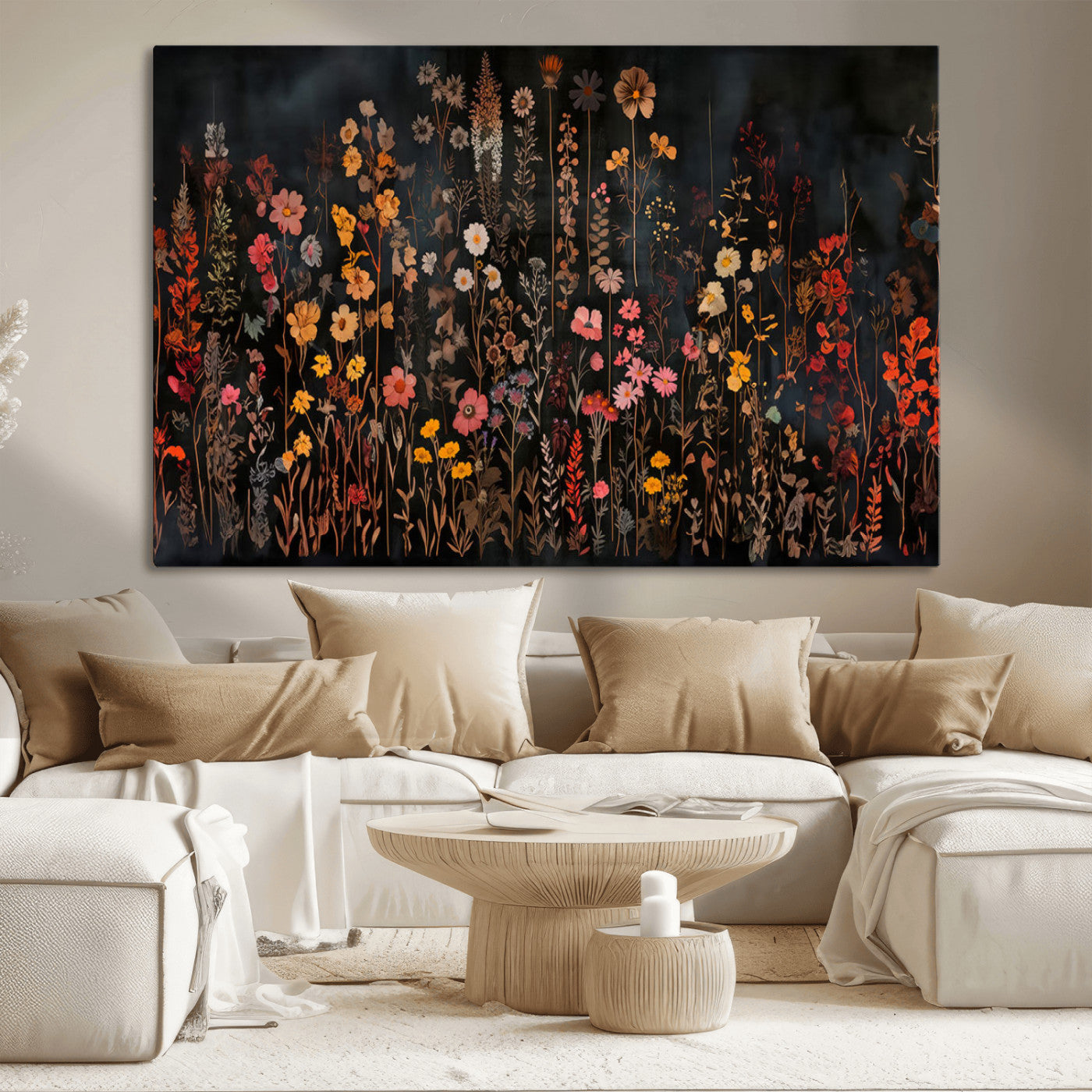 MGV-CV-36X24 - Dark Floral Canvas Wall Art - Moody Botanical Flower Print - Rustic Floral Wall Decor for Home -