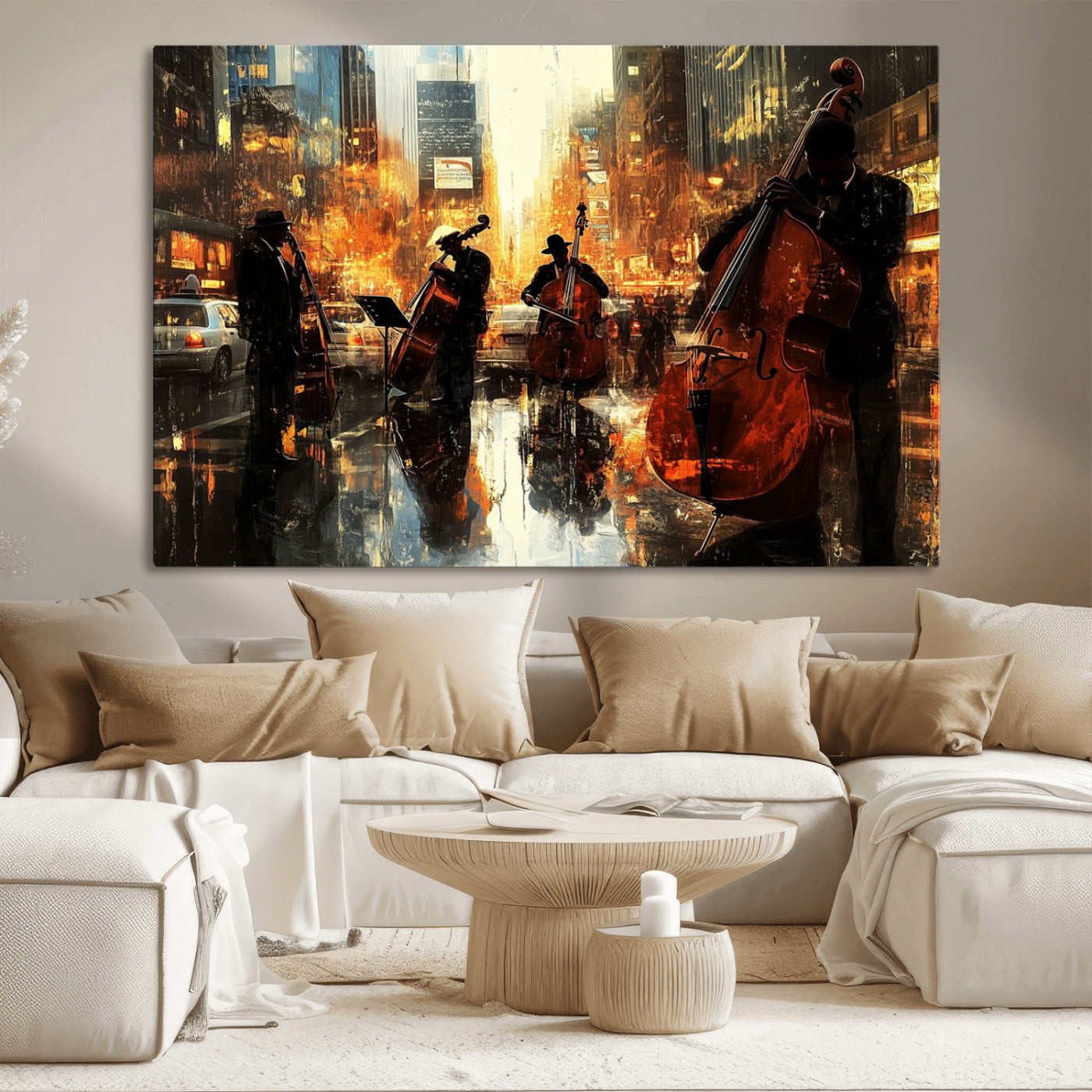 MGV-CV-36X24 - African American Abstract Jazz Wall Art - Framed Abstract Music Canvas - Colorful Instrument Canvsa