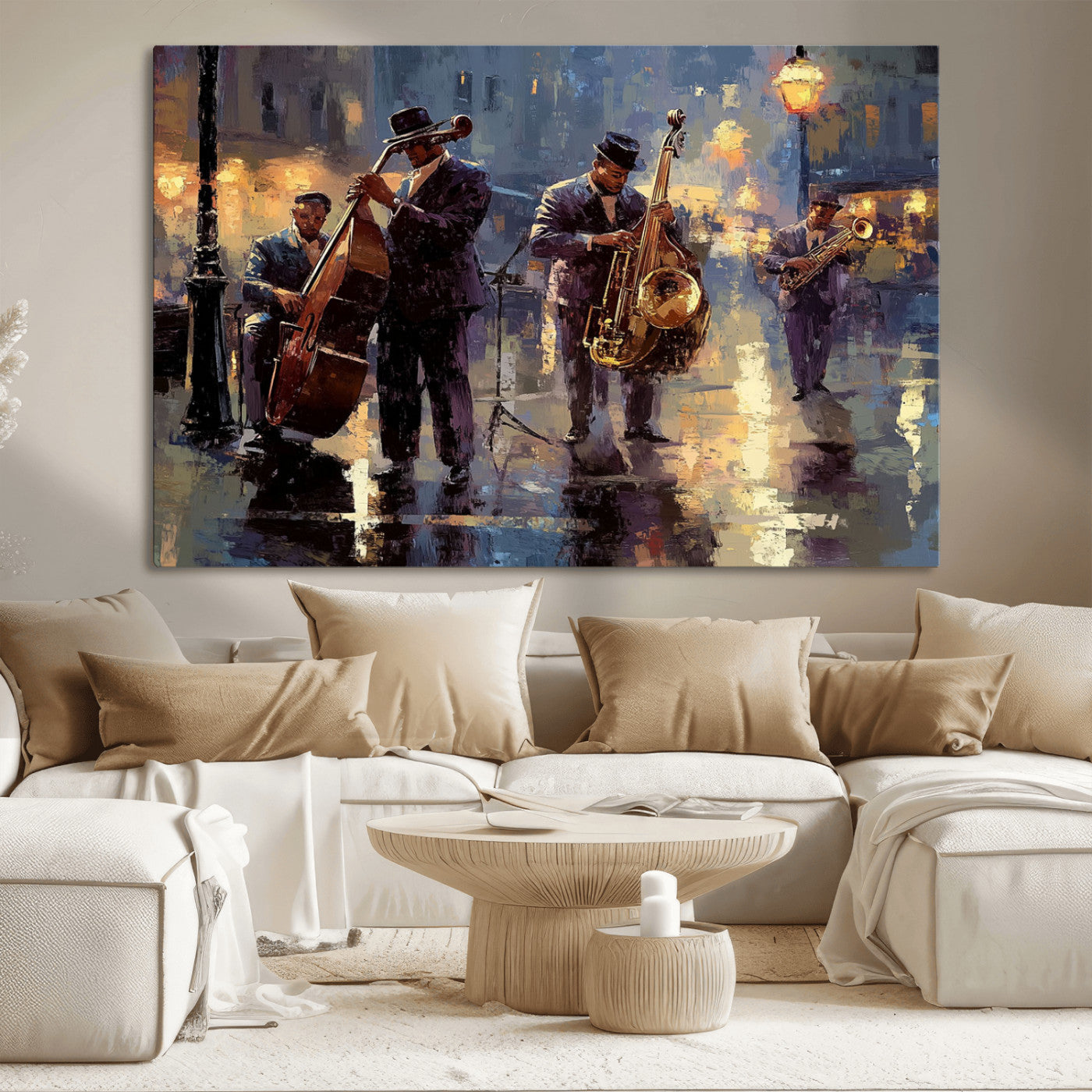 MGV-CV-36X24 - Afro Abstract Jazz Music Canvas Print - African American Wall Art - Colorful Framed Afro Abstract
