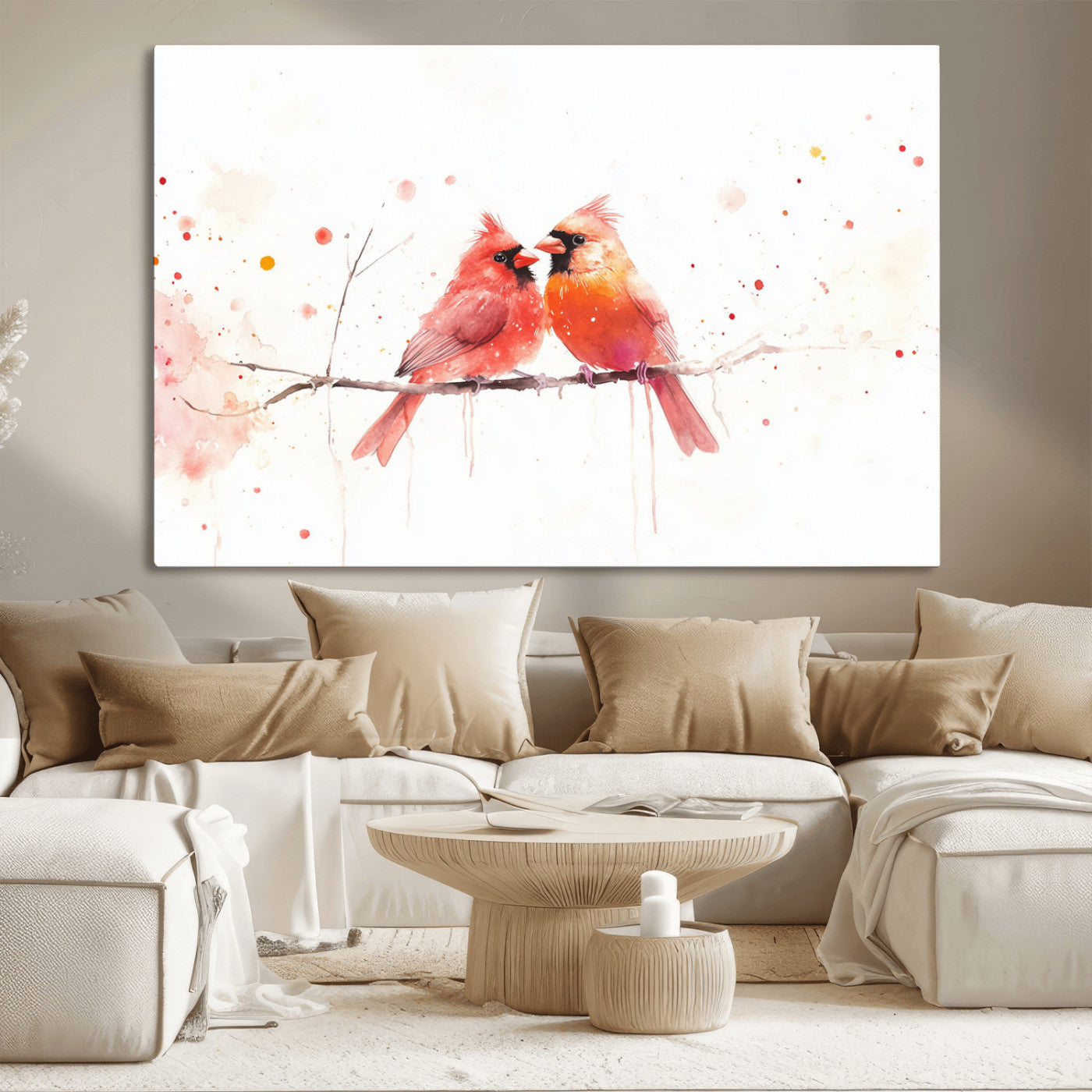 MGV-CV-36X24 - Cardinal Bird Canvas Wall Art - Male and Female Cardinal Print - Nature-Inspired Bird Wall Decor for
