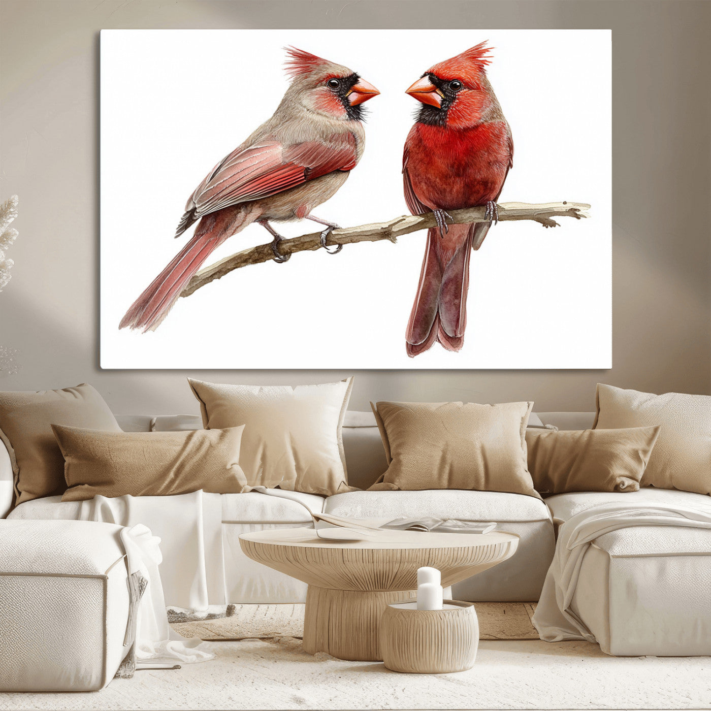MGV-CV-36X24 - Cardinal Bird Canvas Wall Art - Male and Female Cardinal Print - Abstract Bird Wall Decor for Home -