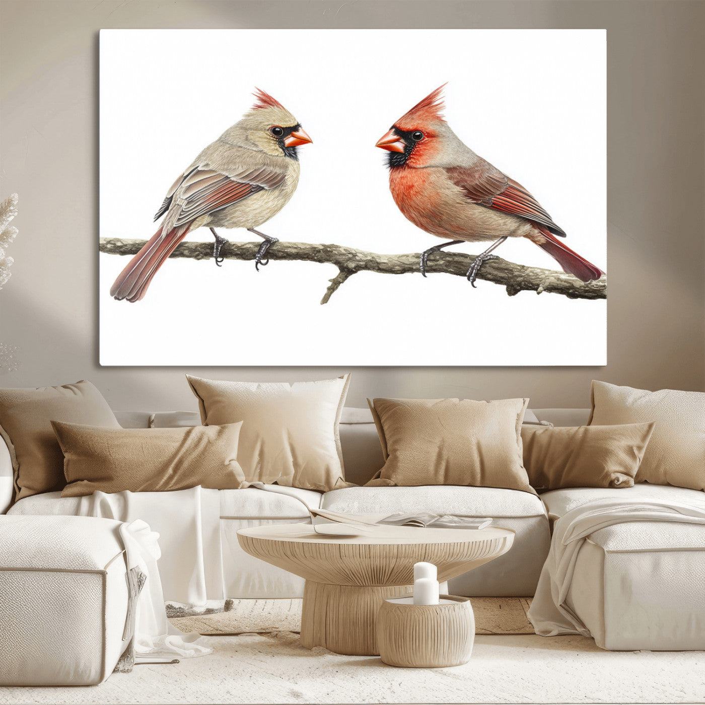 MGV-CV-36X24 - Cardinal Canvas Wall Art - Male and Female Cardinal Print - Nature-Inspired Bird Wall Decor for Home
