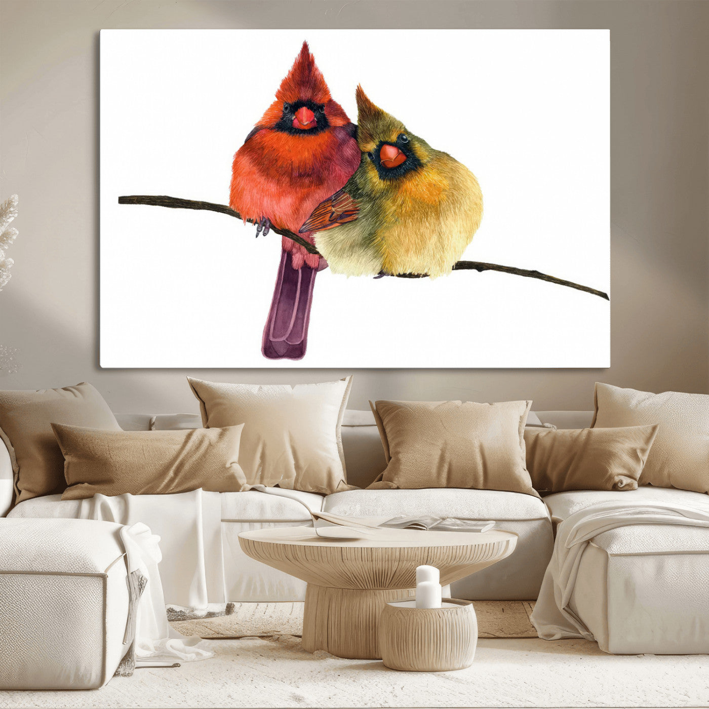 MGV-CV-36X24 - Cardinal Bird Canvas Wall Art - Male and Female Cardinal Print - Nature-Inspired Bird Wall Decor for