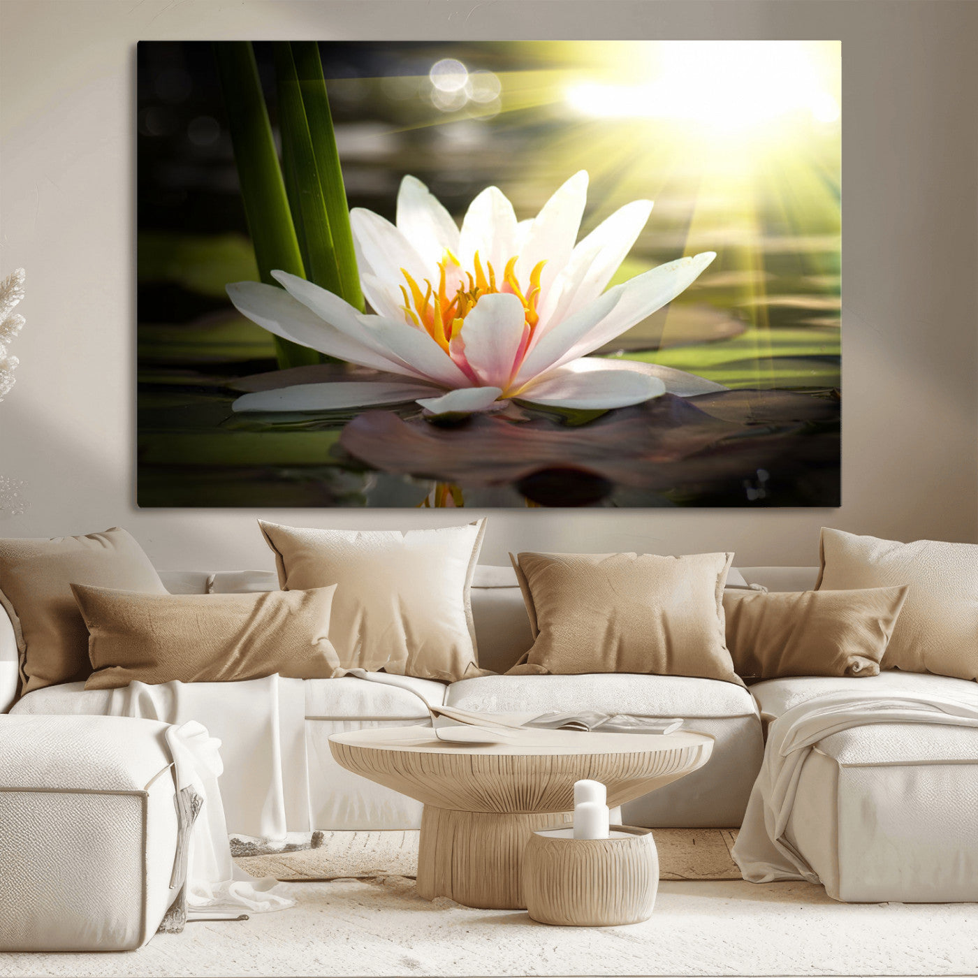 MGV-CV-36X24 - Lotus Flower Wall Art Canvas Print, Water Lily Large Wall Art Canvas Print