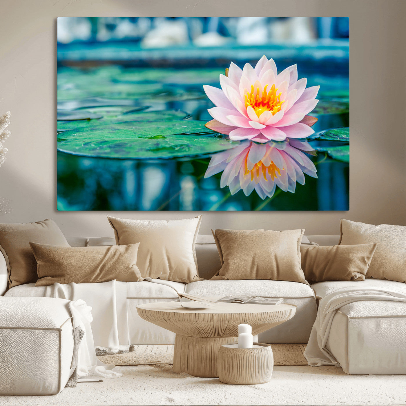 MGV-CV-36X24 - Lotus Flower Wall Art Canvas Print, Water Lily Large Wall Art Canvas Print for Yoga Room Decor,