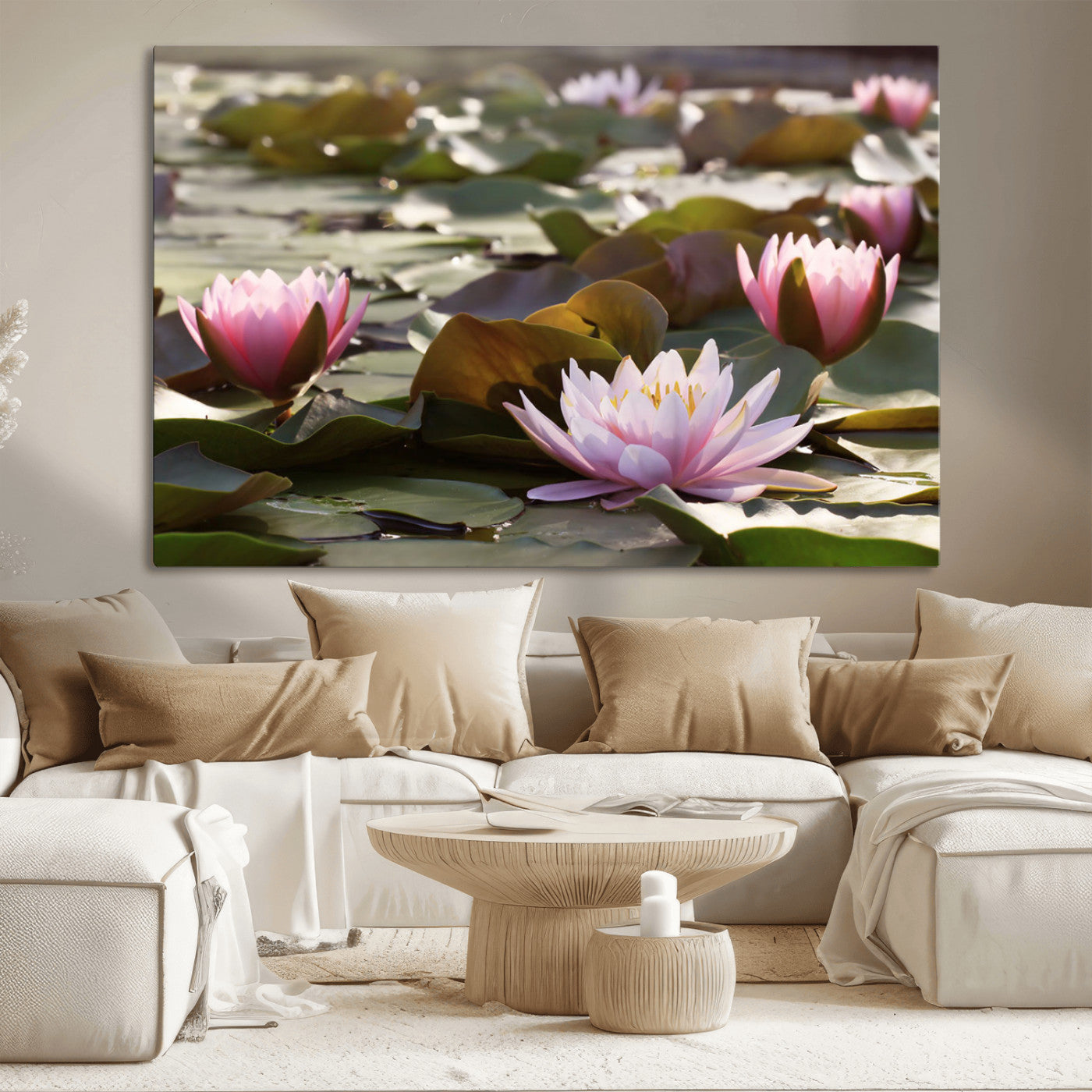 MGV-CV-36X24 - Lotus Flower Wall Art Canvas Print, Water Lily Large Wall Art Canvas Print for Yoga Room Decor,