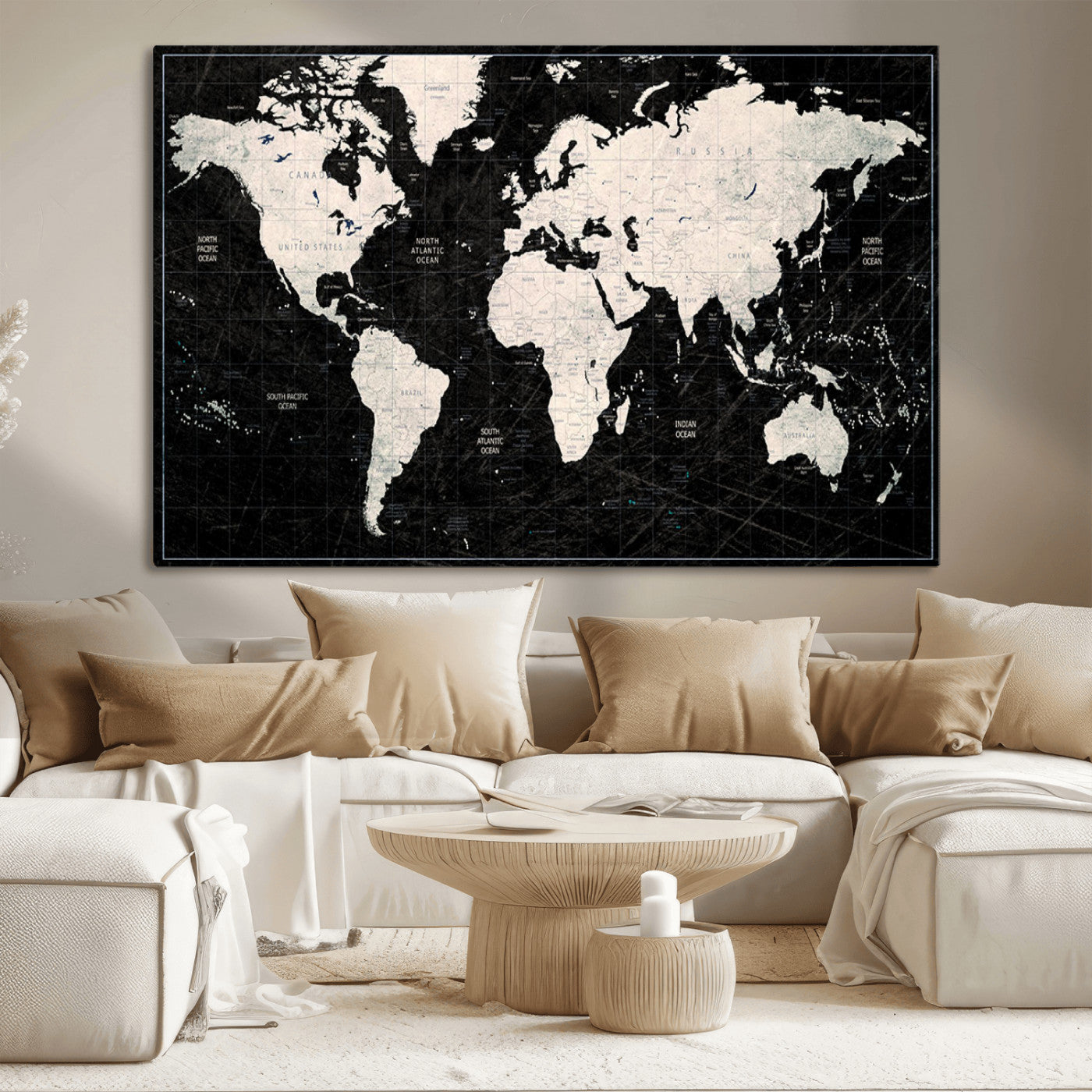 MGV-CV-36X24 - Push Pin World Map Canvas Print – Framed Wall Art for Couples to Track Their Travels – Anniversary