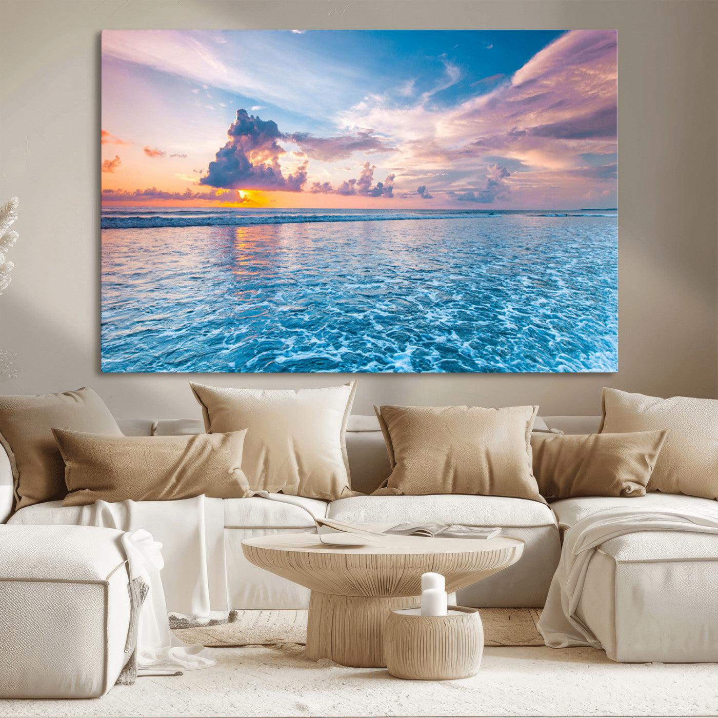 36641-MGV-CV-36X24-Ocean Sunset Canvas Wall Art Print - Tranquil Seascape with Vibrant Sky and Rolling Waves Canvas Print - Coastal Wall Decor for Home or