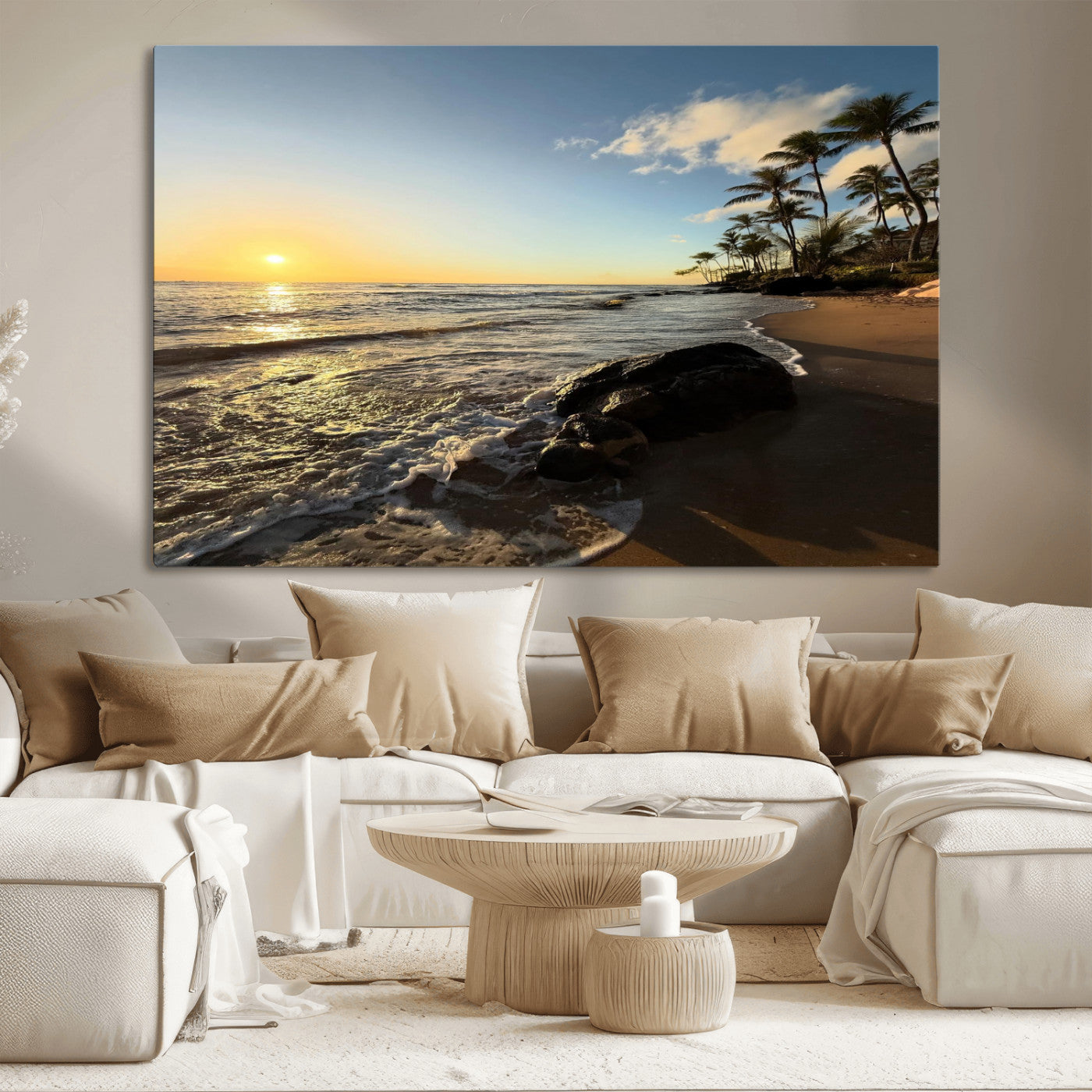 MGV-CV-36X24 - Tropical Beach Wall Art - Stunning Ocean Sunset Canvas Print with Palm Tree Design for Relaxing and