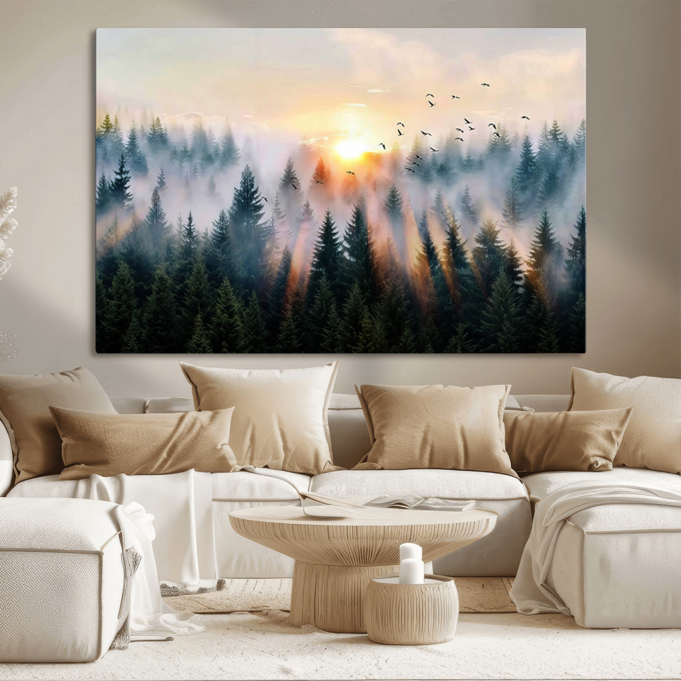 MGV-CV-36X24 - Abstract Forest Wall Art - Serene Nature Canvas Print with Misty Forest Design for Modern Home or