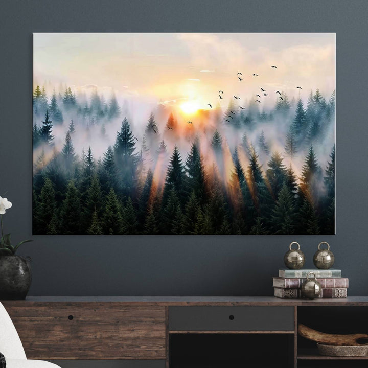 Abstract Forest Wall Art - Serene Nature Canvas Print with Misty Forest Design for Modern Home or Office Decor