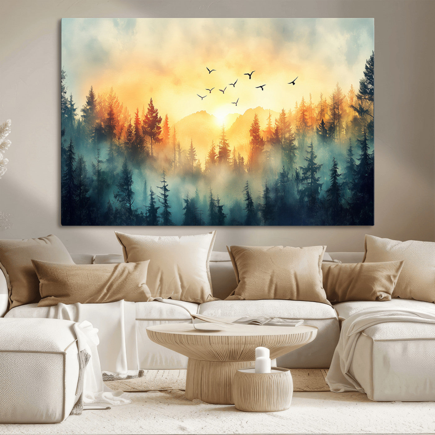 MGV-CV-36X24 - Abstract Forest Wall Art Print- Serene Nature Canvas Print with Misty Forest Design for Modern Home